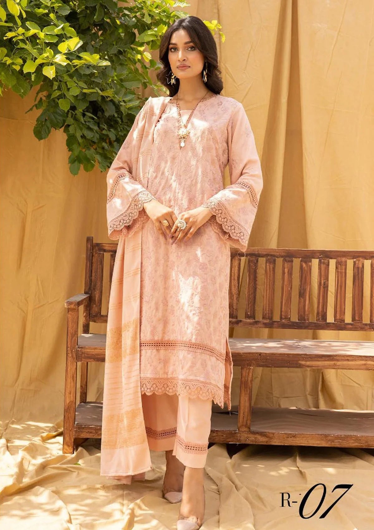 Riwayat Emb Leather Peach'23 R-07 - Mohsin Saeed Fabrics