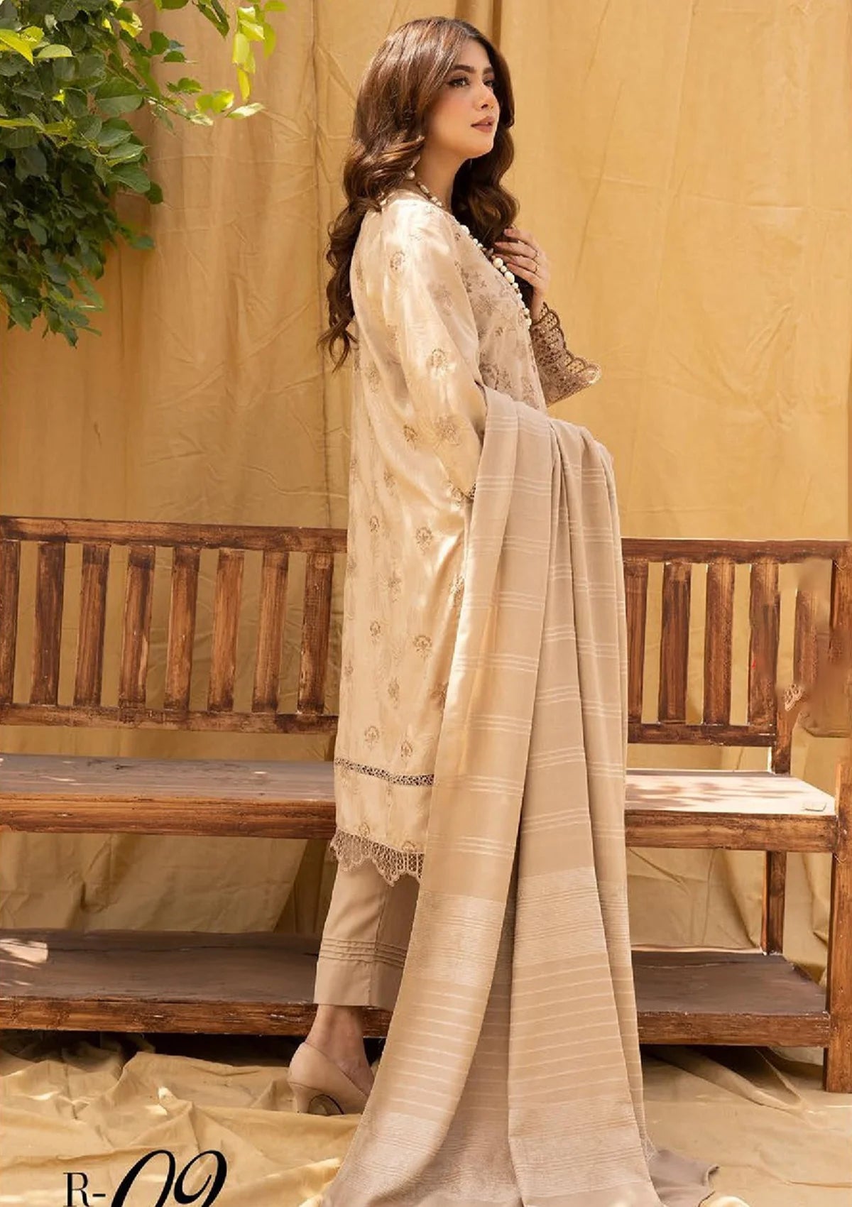 Riwayat Emb Leather Peach'23 R-09 - Mohsin Saeed Fabrics