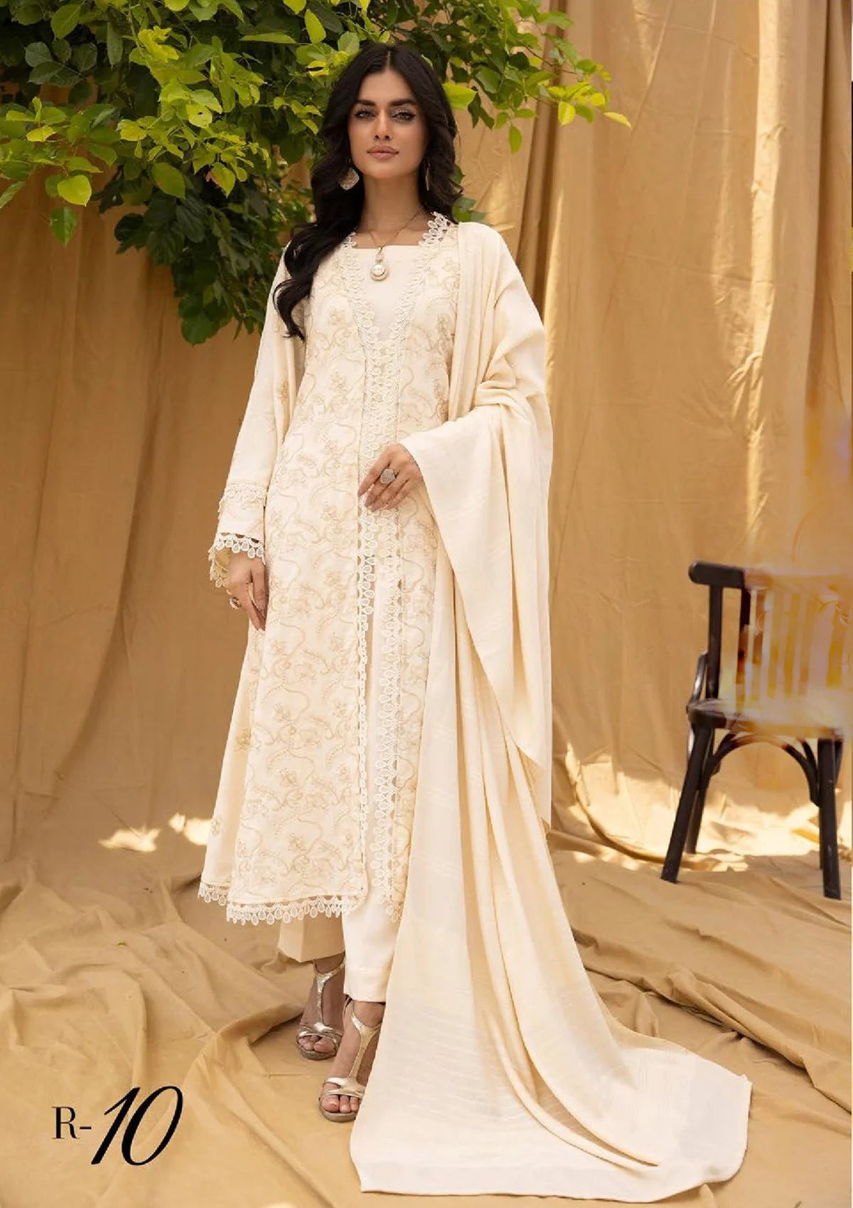 Riwayat Emb Leather Peach'23 R-10 - Mohsin Saeed Fabrics