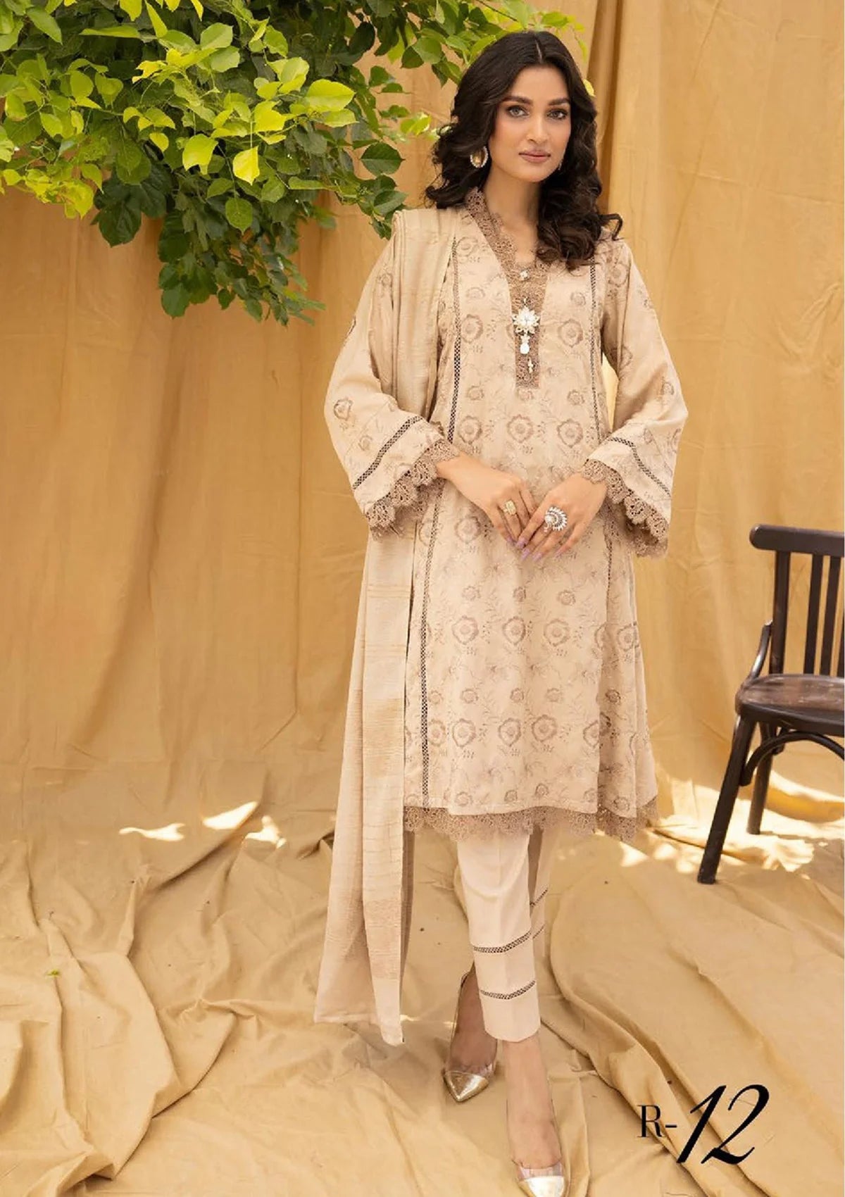 Riwayat Emb Leather Peach'23 R-12 - Mohsin Saeed Fabrics
