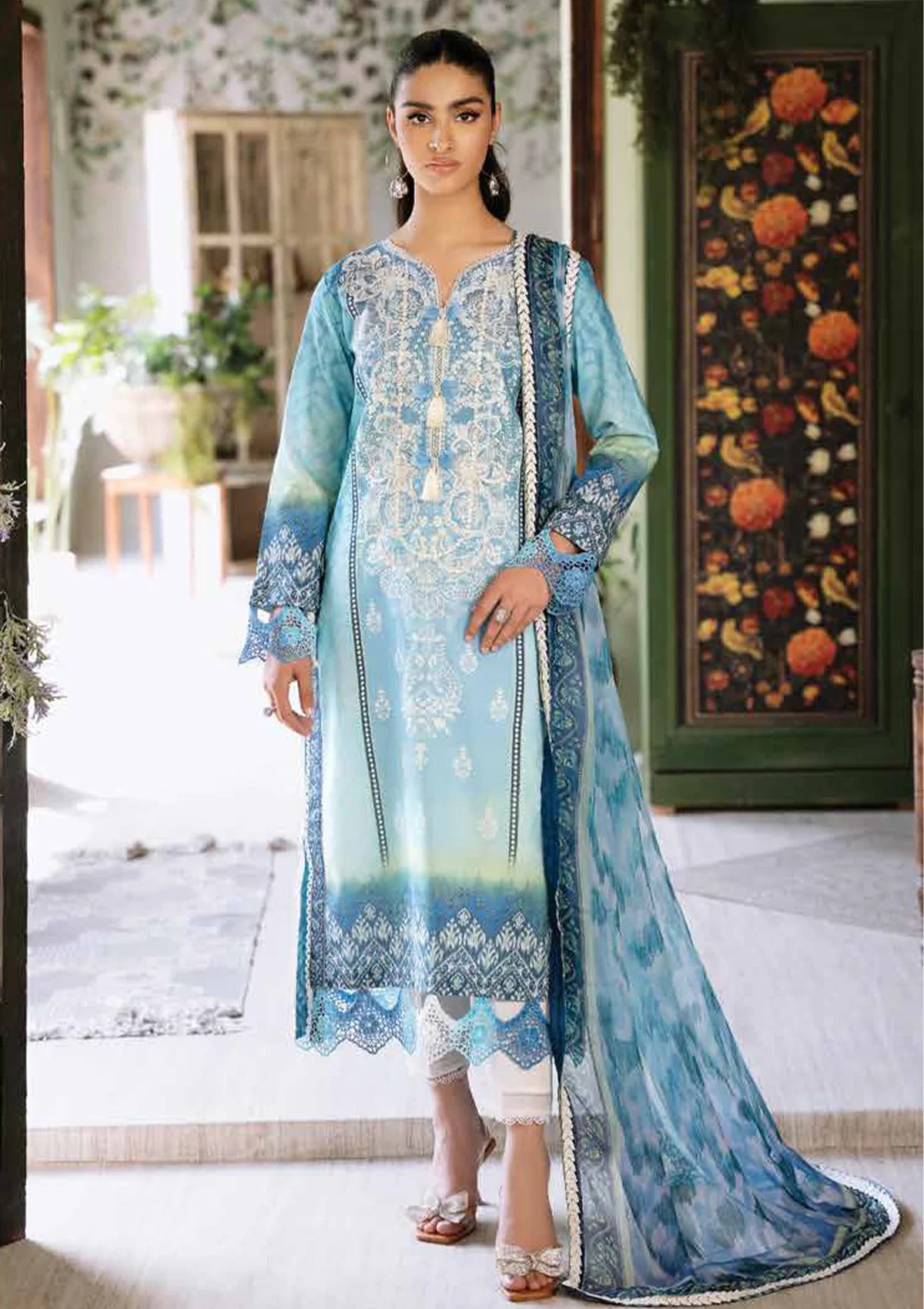 Roheenaz Flora Printed Lawn'24 RNP-01B-AZURE - Mohsin Saeed Fabrics