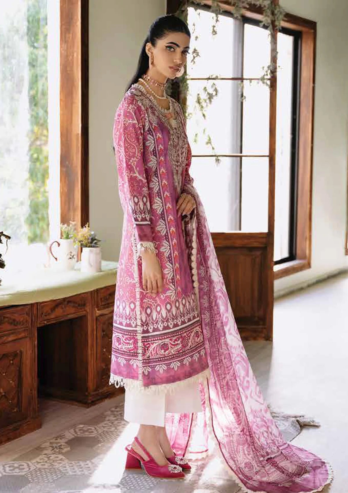 Roheenaz Flora Printed Lawn'24 RNP-02A-AMARANTH - Mohsin Saeed Fabrics