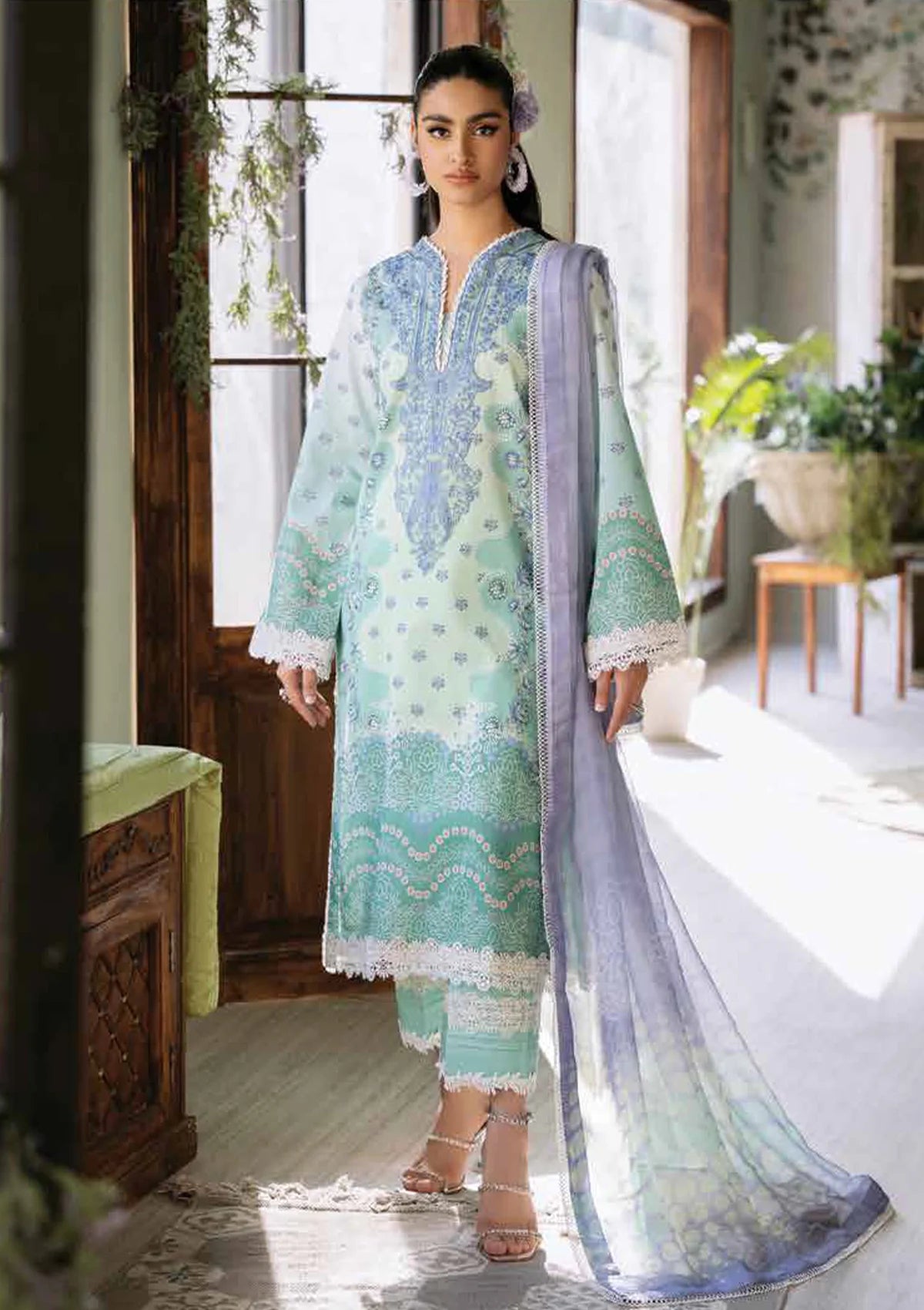 Roheenaz Flora Printed Lawn'24 RNP-04A-ELYSIUM - Mohsin Saeed Fabrics