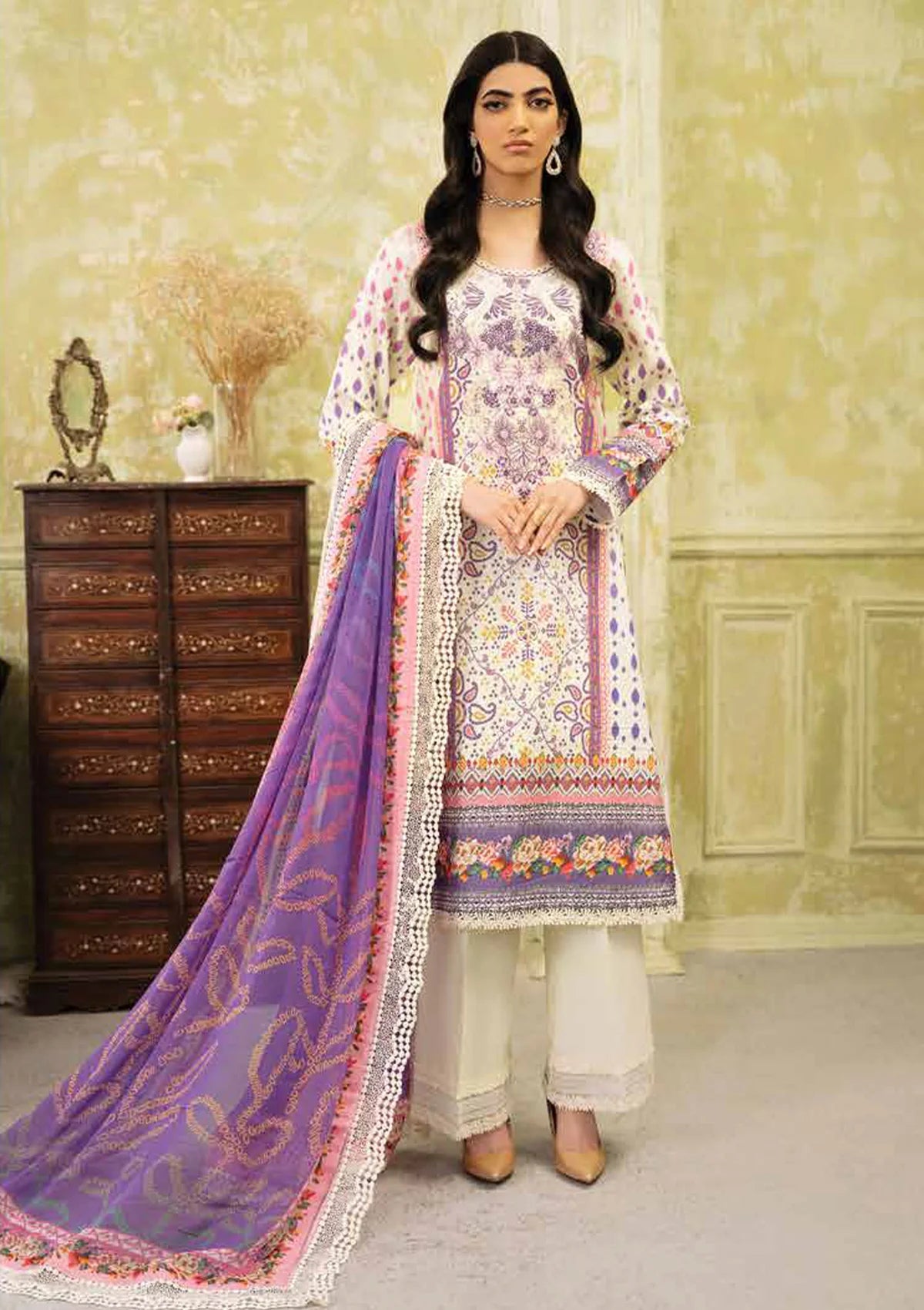 Roheenaz Flora Printed Lawn'24 RNP-06B-EVANGELINE - Mohsin Saeed Fabrics