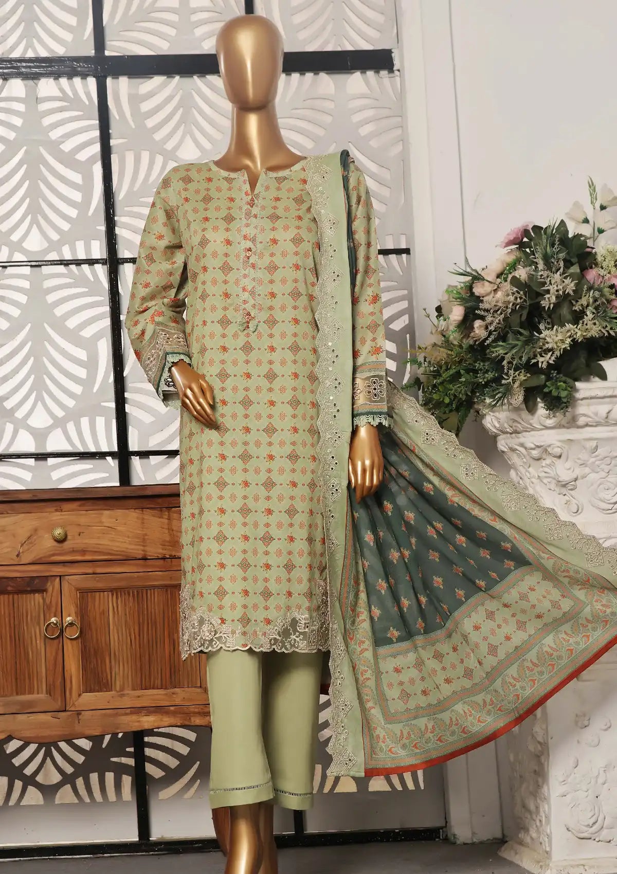 Sadabahar Cutwork Pret Lawn'24 Vol-01 D-01 - Mohsin Saeed Fabrics