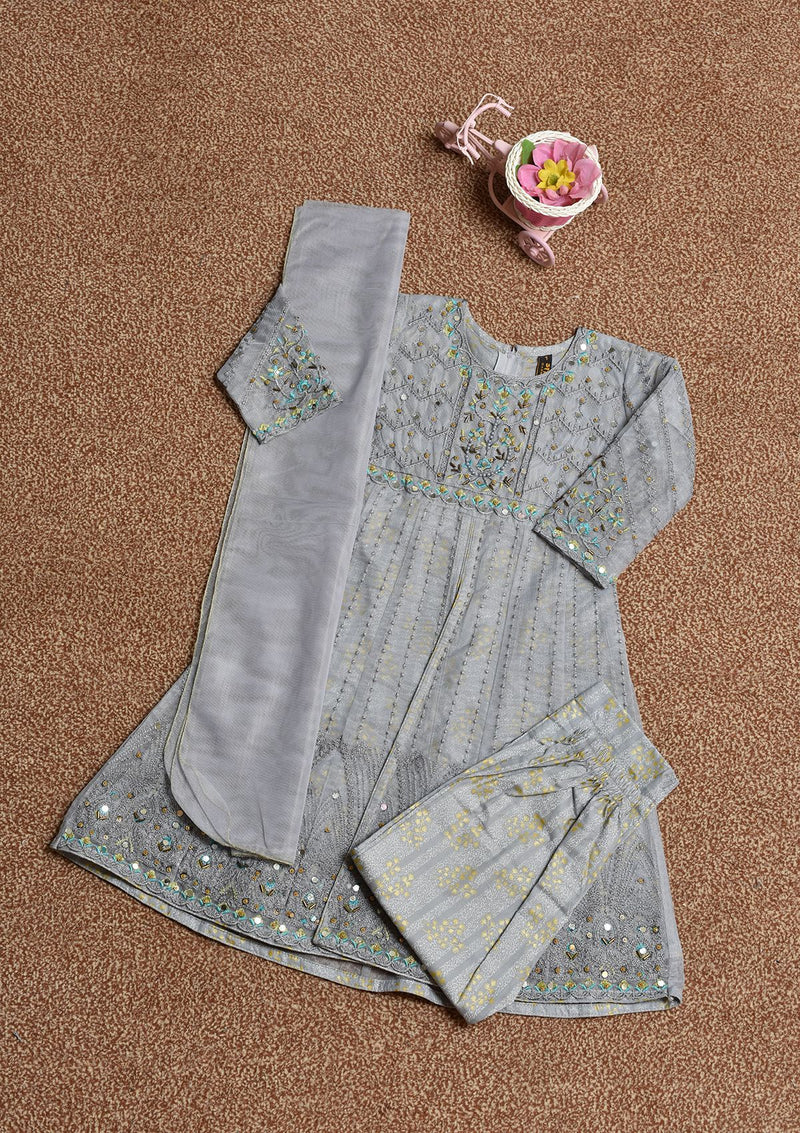 Baby Girl Frock D7918 Grey - Mohsin Saeed Fabrics