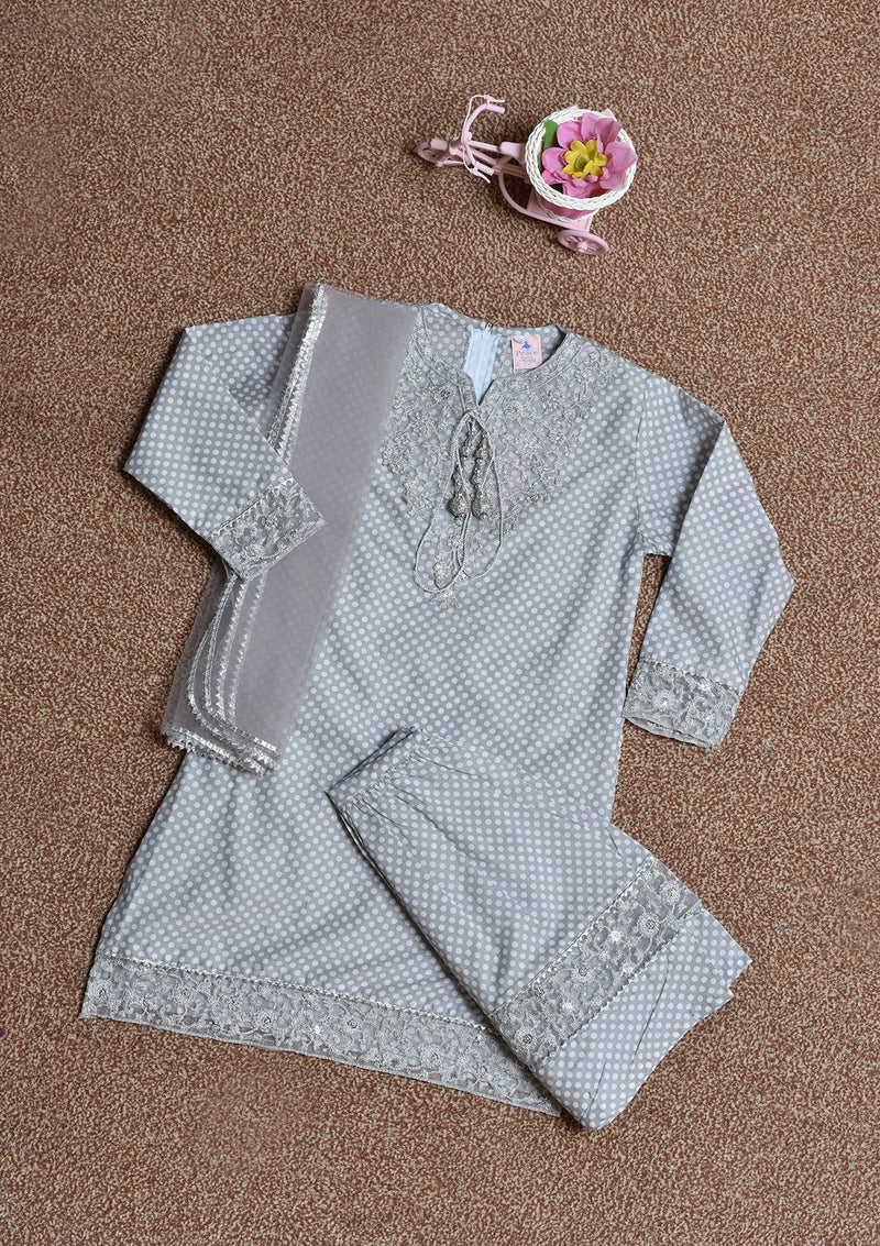 Baby Girl Frock D7950 Grey - Mohsin Saeed Fabrics