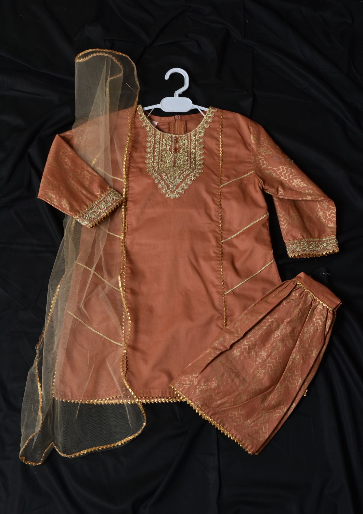 Baby Girl Frock KD8193 Rust - Mohsin Saeed Fabrics