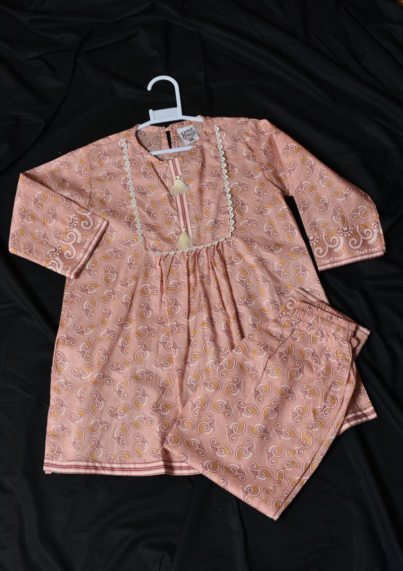 Baby Girl Frock KD8187 Peach - Mohsin Saeed Fabrics