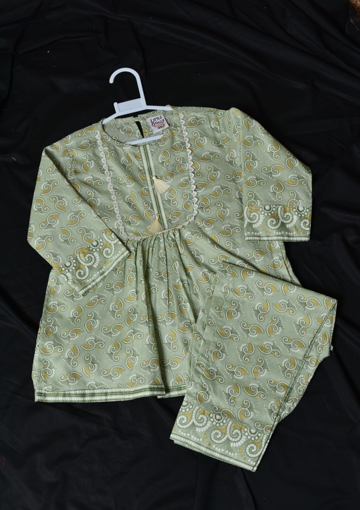 Baby Girl Frock KD8187 Pista - Mohsin Saeed Fabrics