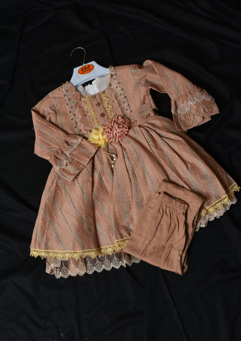 Baby Girl Frock KD8198 Peach - Mohsin Saeed Fabrics