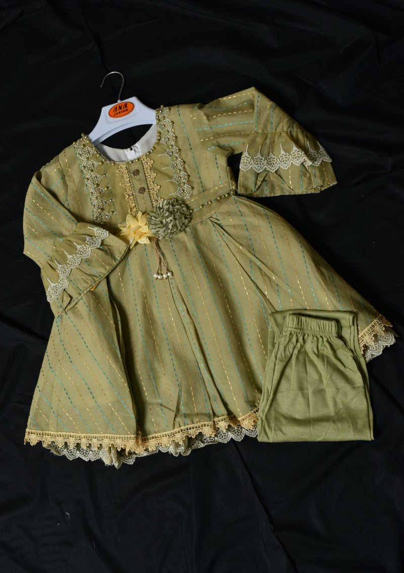 Baby Girl Frock KD8198 Mehndi - Mohsin Saeed Fabrics