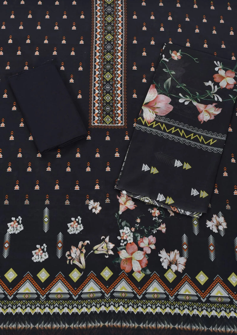 Tehzeeb Voil Dup Lawn'24 TVD-265 (Black) - Mohsin Saeed Fabrics