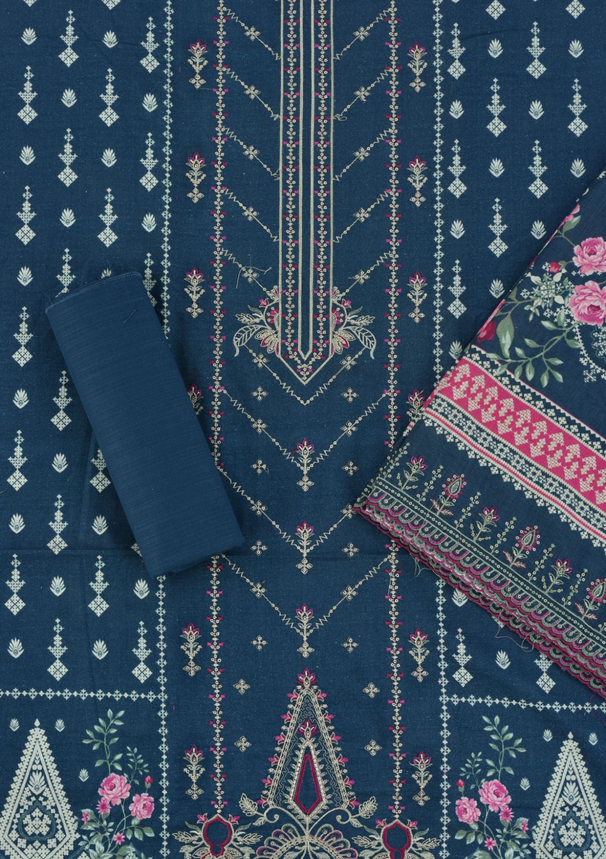 Bin Saeed Emb Khaddar'23 D-04 (Blue) - Mohsin Saeed Fabrics