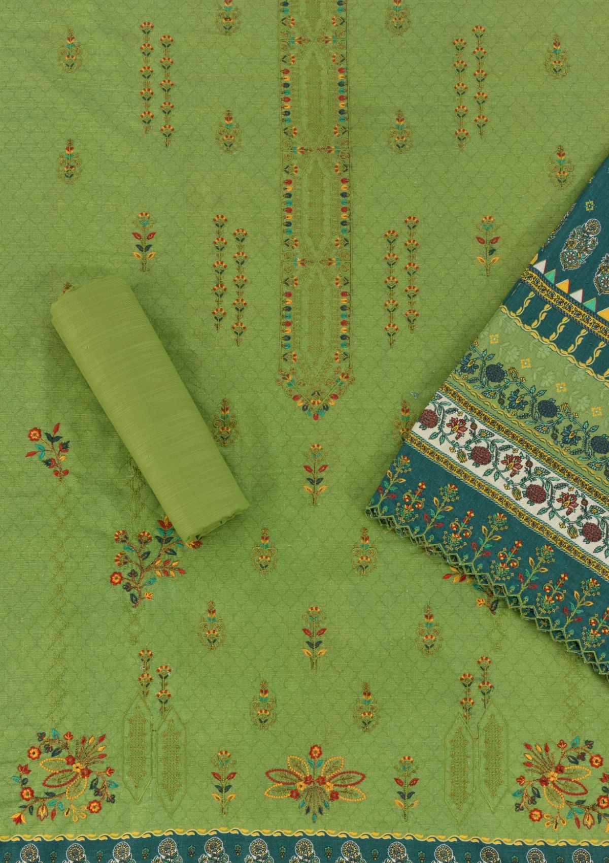 Bin Saeed Emb Khaddar'23 D-04 (Green) - Mohsin Saeed Fabrics