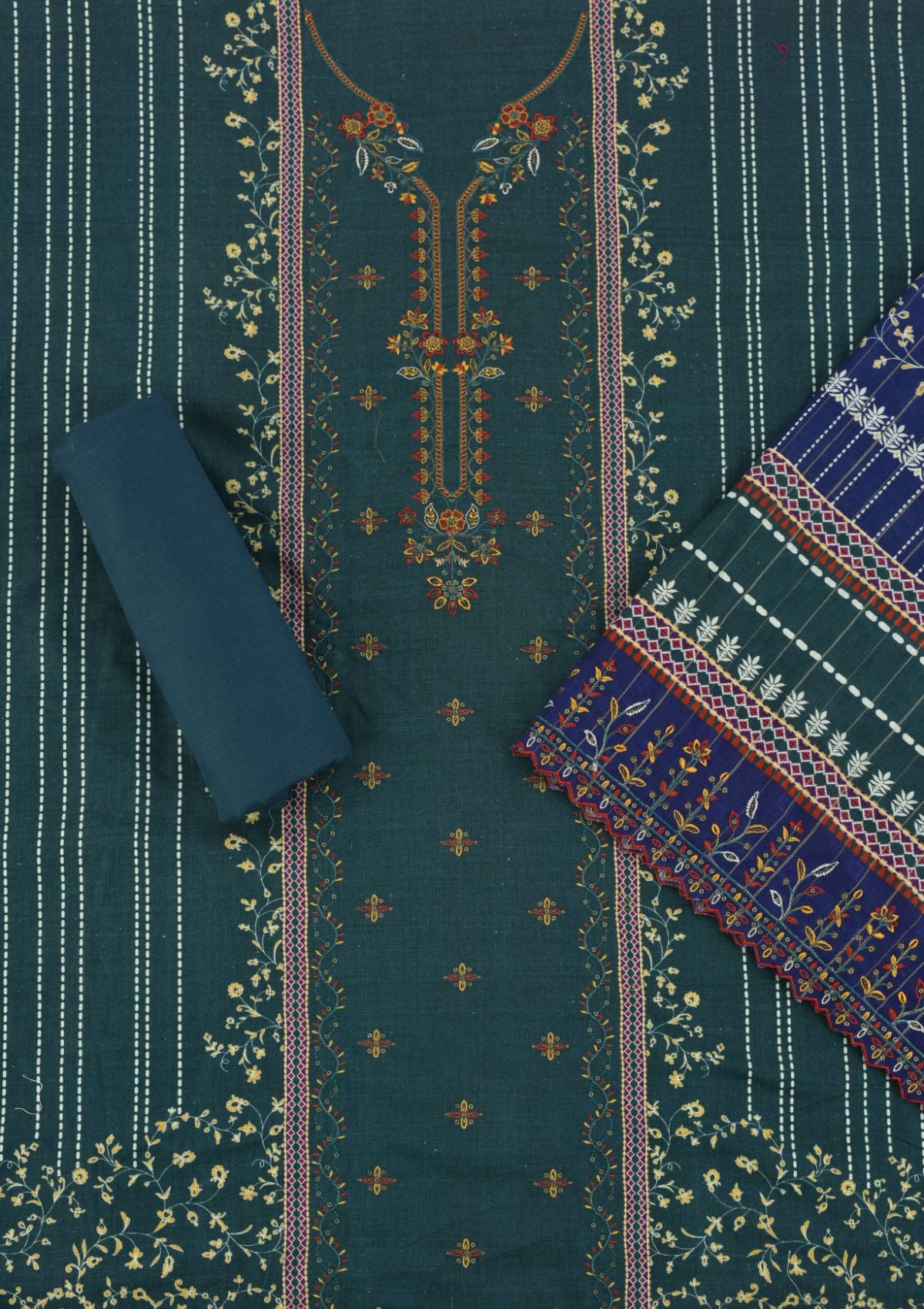 Bin Saeed Emb Khaddar'23 D-04 (Dark Green) - Mohsin Saeed Fabrics
