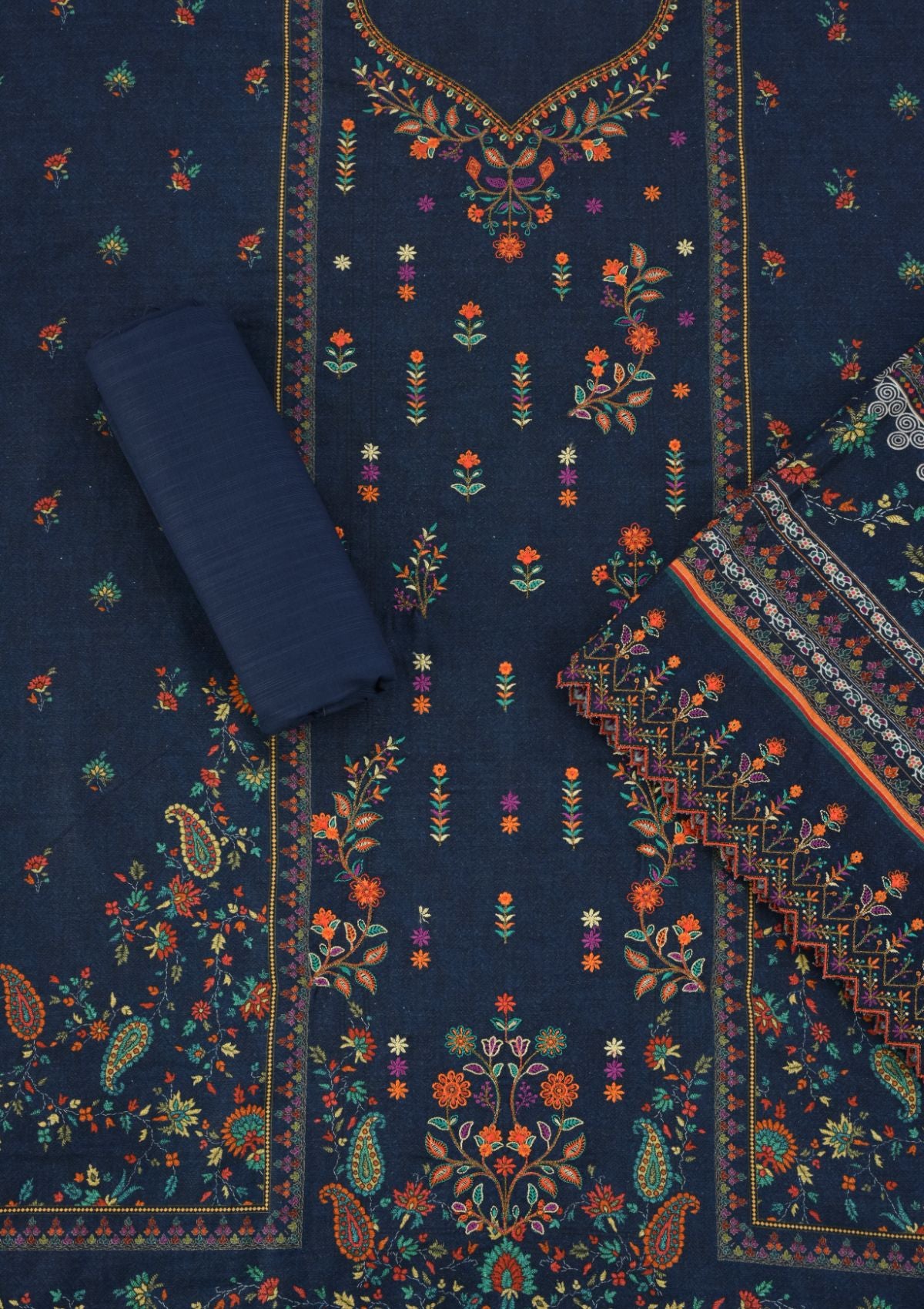 Bin Saeed Emb Khaddar'23 D-04 (Dark Blue) - Mohsin Saeed Fabrics