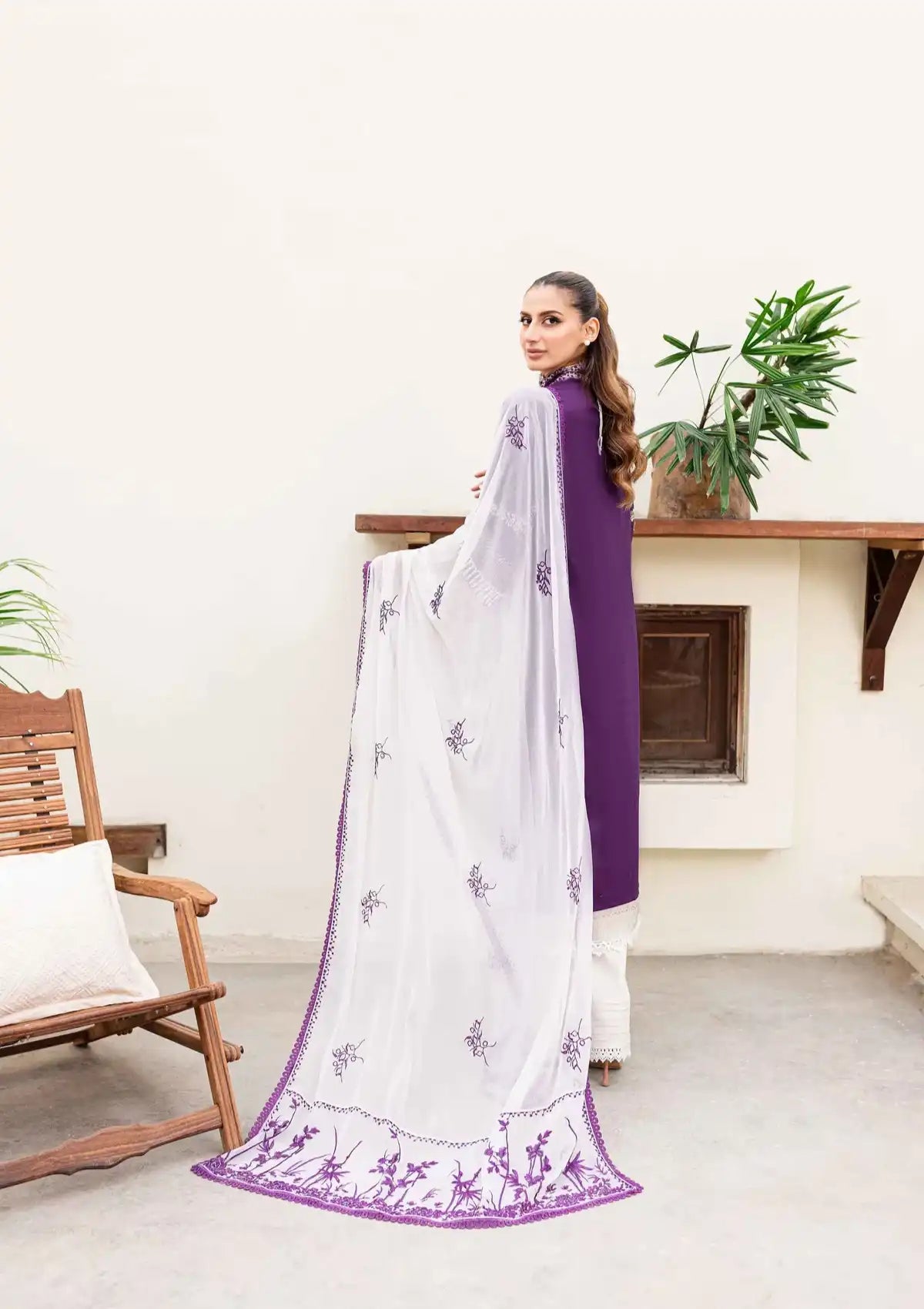 Sable Vogue Shiree Lawn'24 SSC-03 Plum Orchid - Mohsin Saeed Fabrics