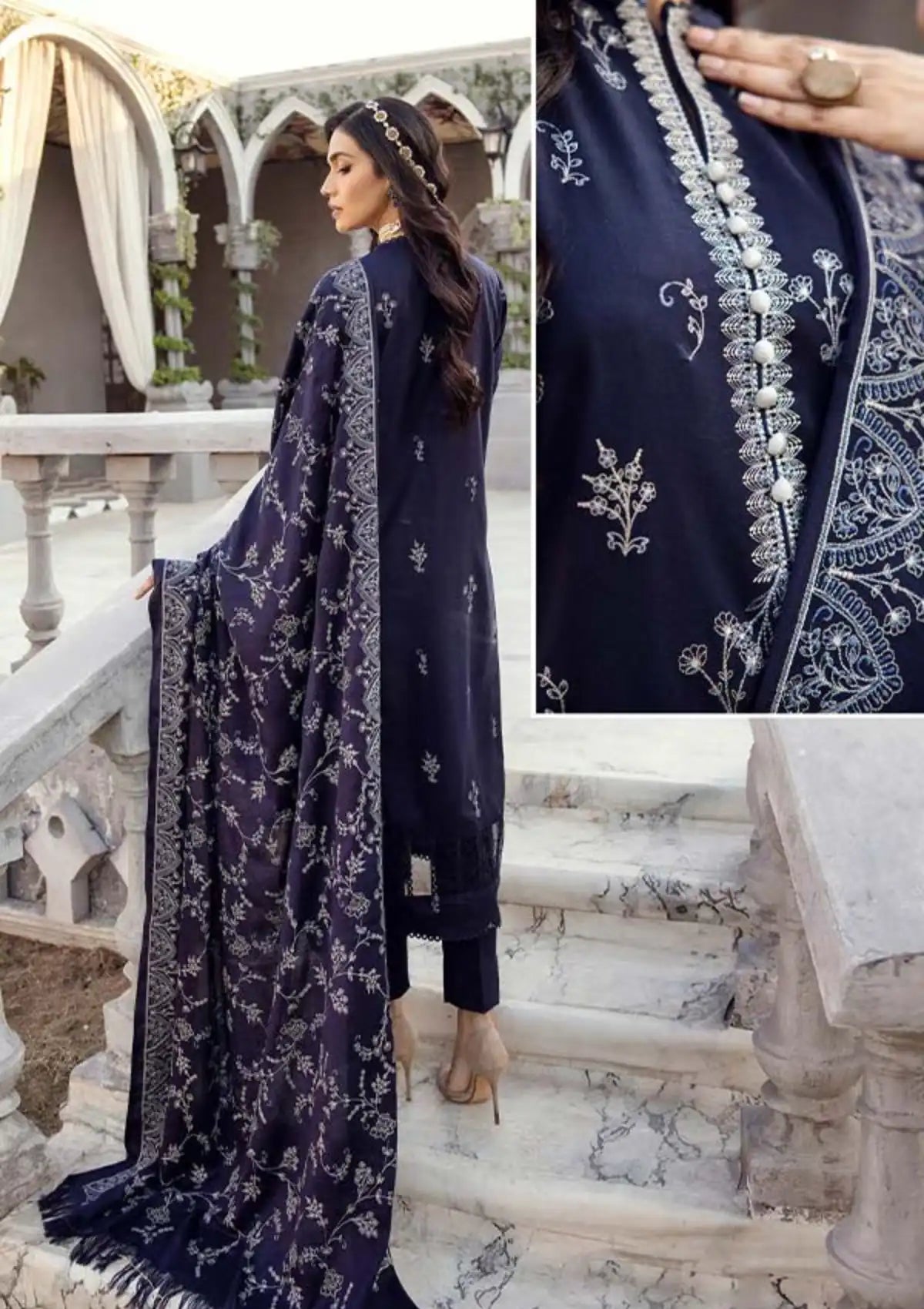 Shaista Silver Emb Peach'23 D-550 - Mohsin Saeed Fabrics