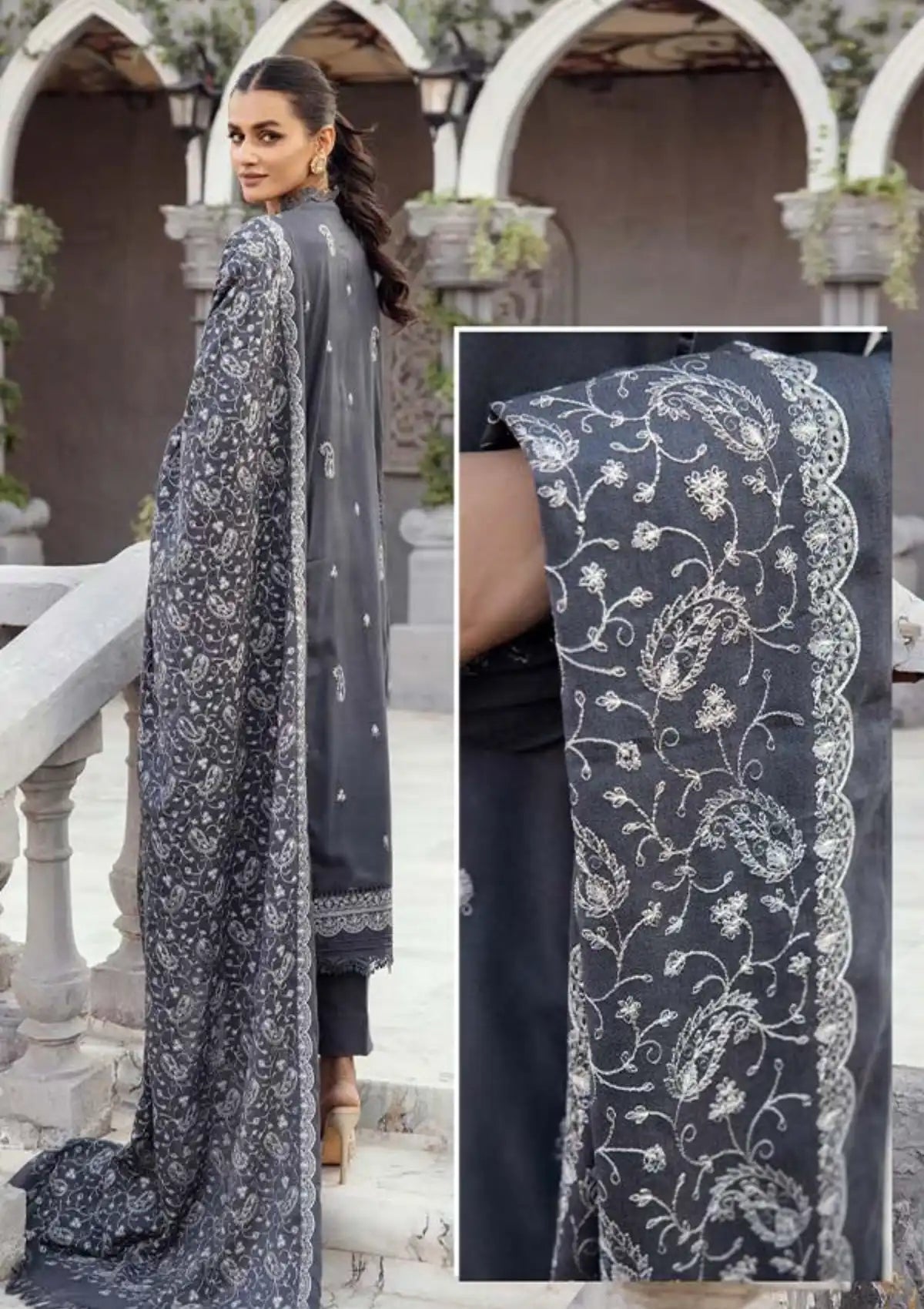 Shaista Silver Emb Peach'23 D-556 - Mohsin Saeed Fabrics