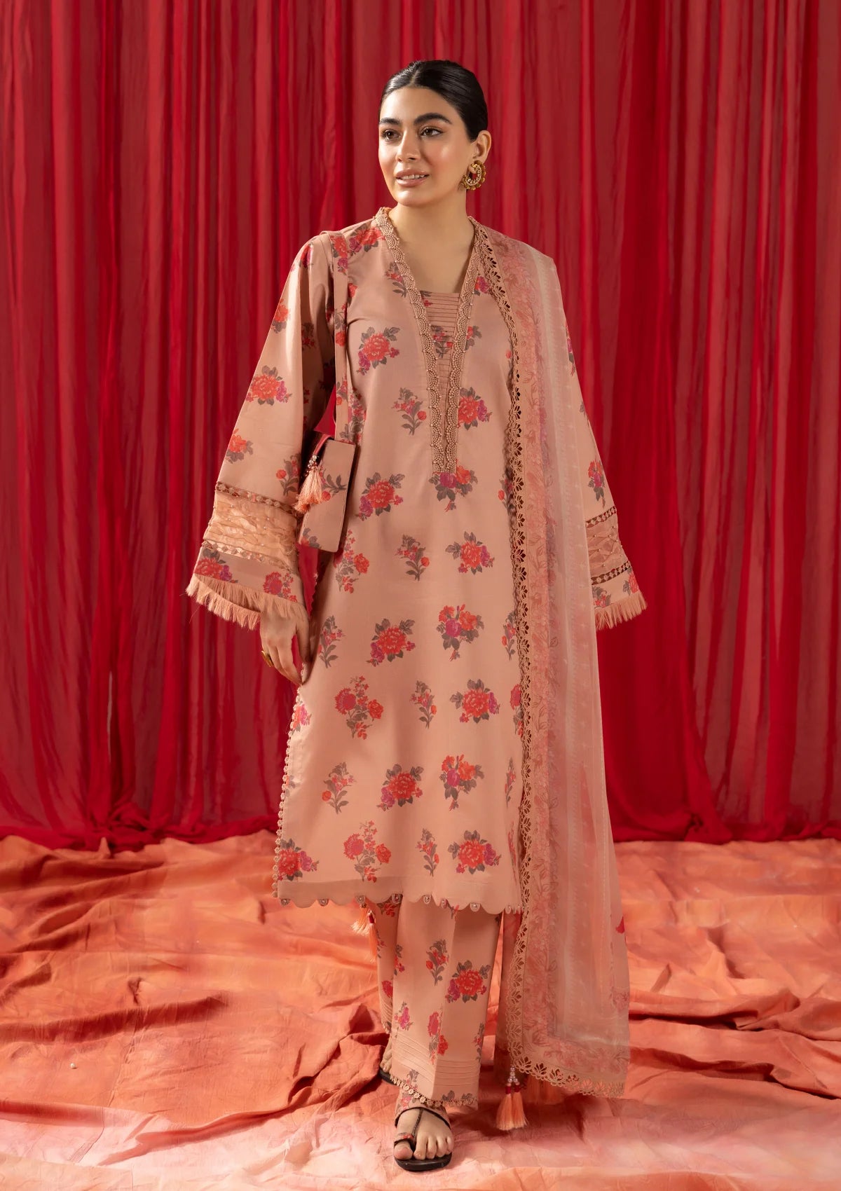 Sheen Prints By Alizeh'24 D-03 CORAL PEACH