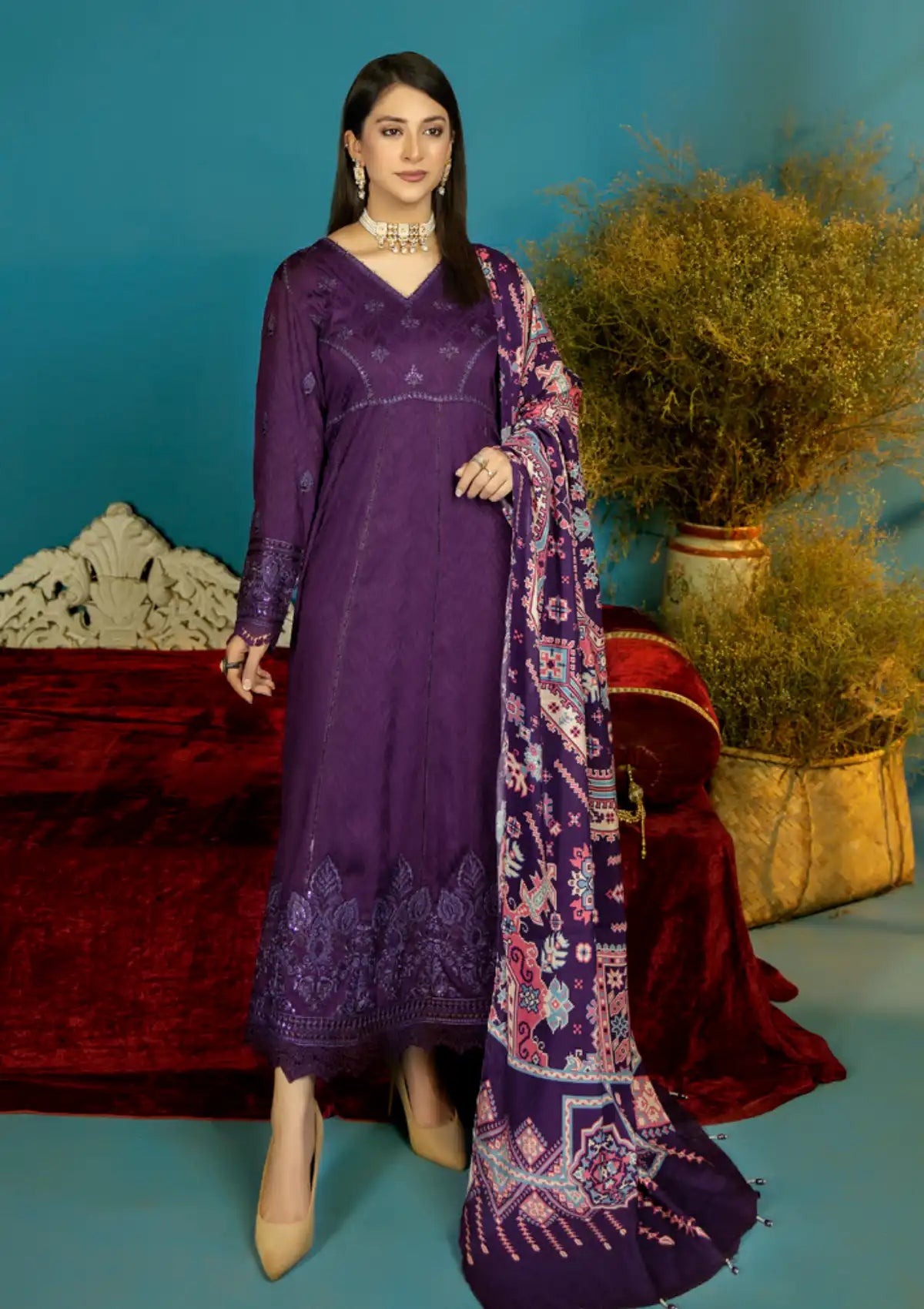 Tehzeeb Emb Chikankari Self Linen'23 TL-143 - Mohsin Saeed Fabrics