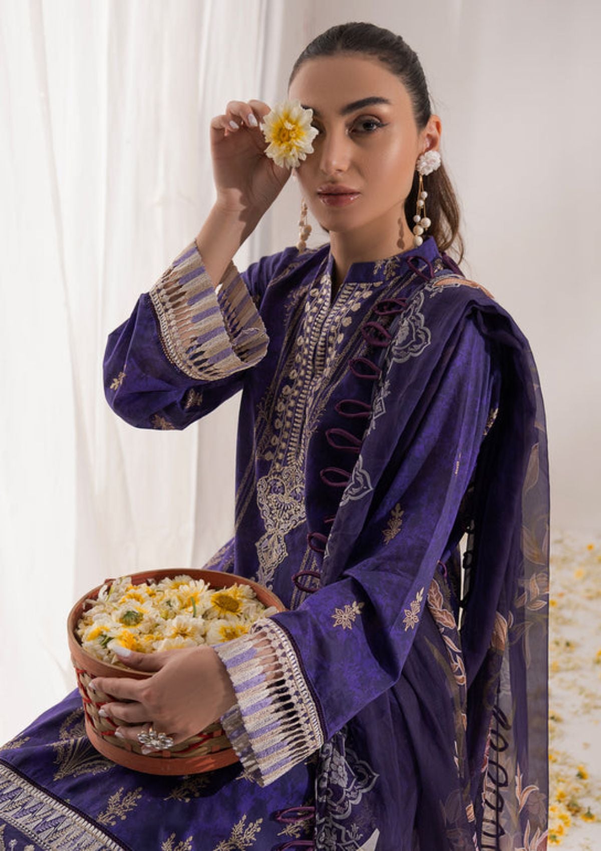 Shazme Nur Emb Prints Lawn'24 SH-04 PANSY - Mohsin Saeed Fabrics