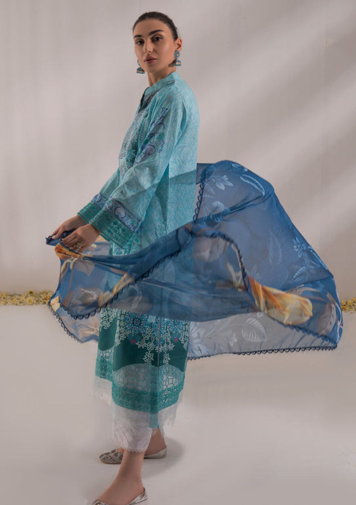 Shazme Nur Emb Prints Lawn'24 SH-07- AQUA BREEZE - Mohsin Saeed Fabrics