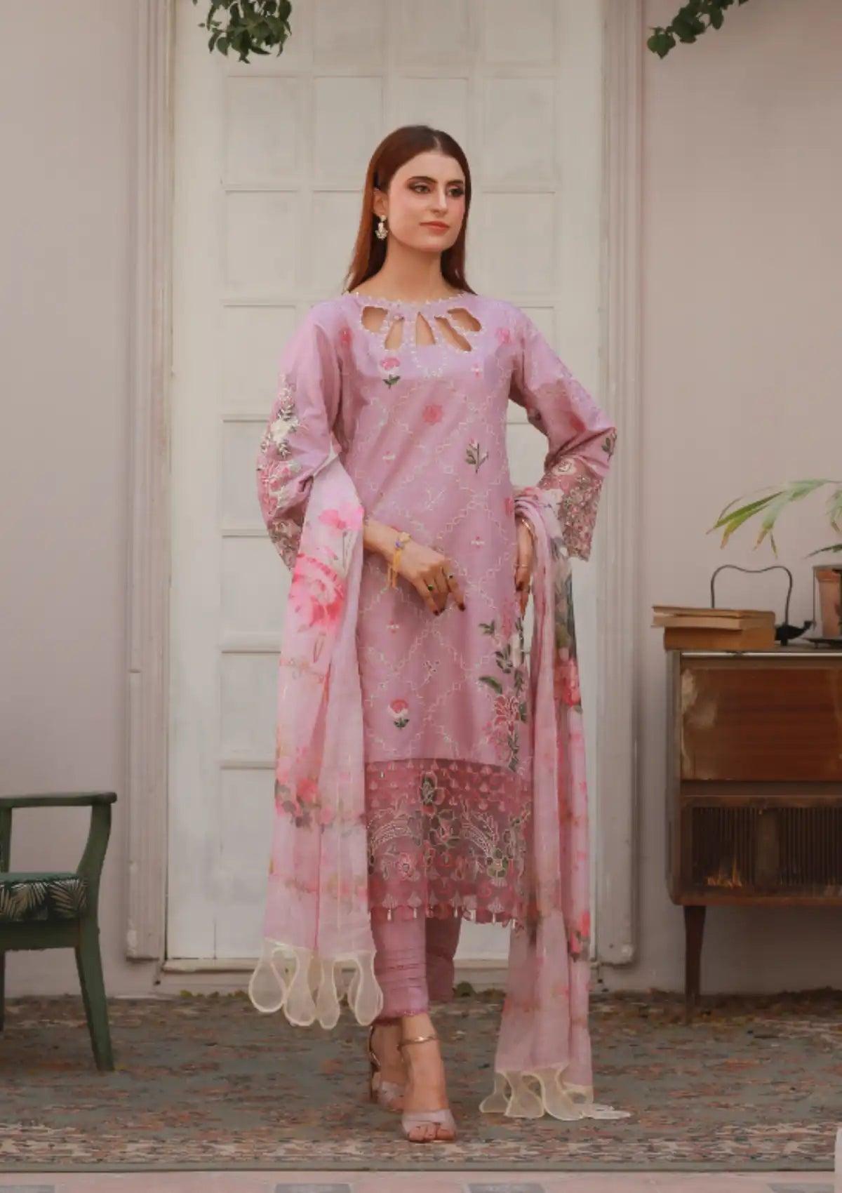 Clothere By Anam Lawnkari'24 D-05 Lilac - Mohsin Saeed Fabrics