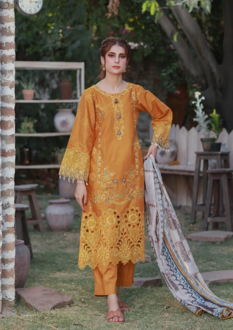 Clothere By Anam Lawnkari'24 D-01 Yellow Mustard - Mohsin Saeed Fabrics