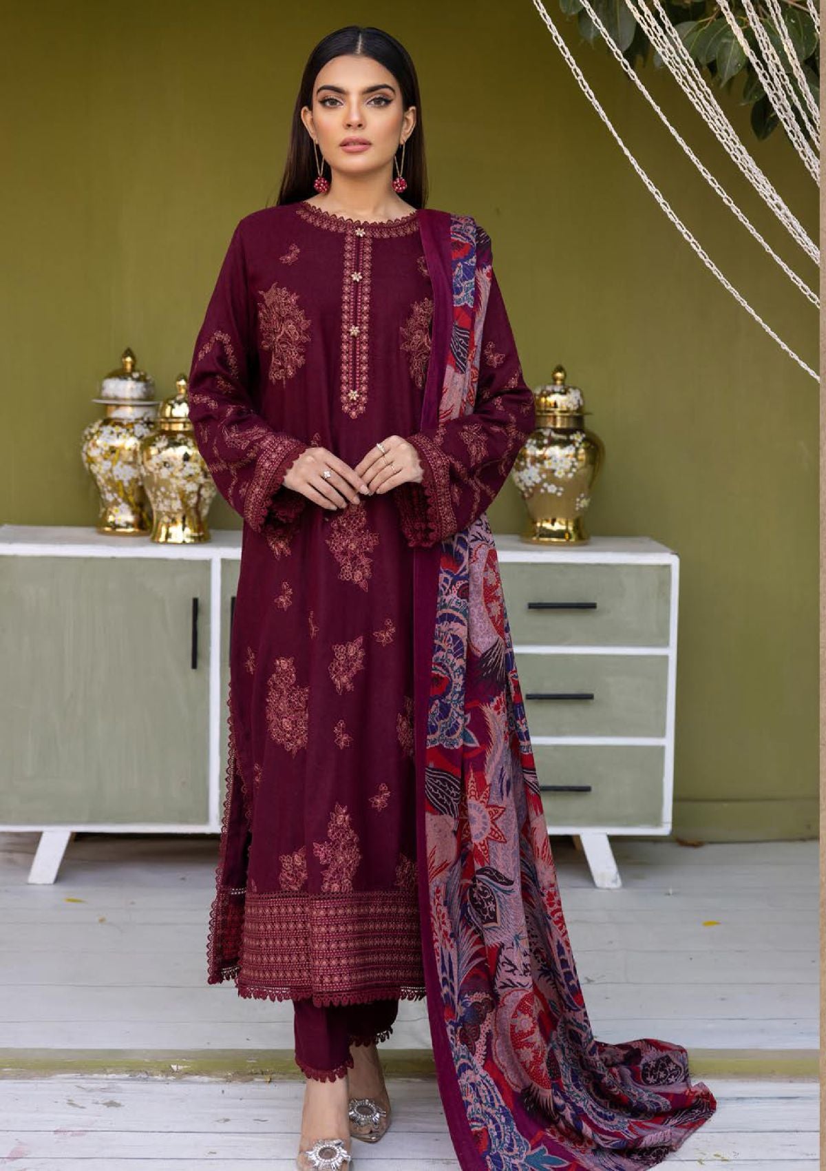 Khoobsurat Uraan Emb Peach Leather'23 U-01 - Mohsin Saeed Fabrics