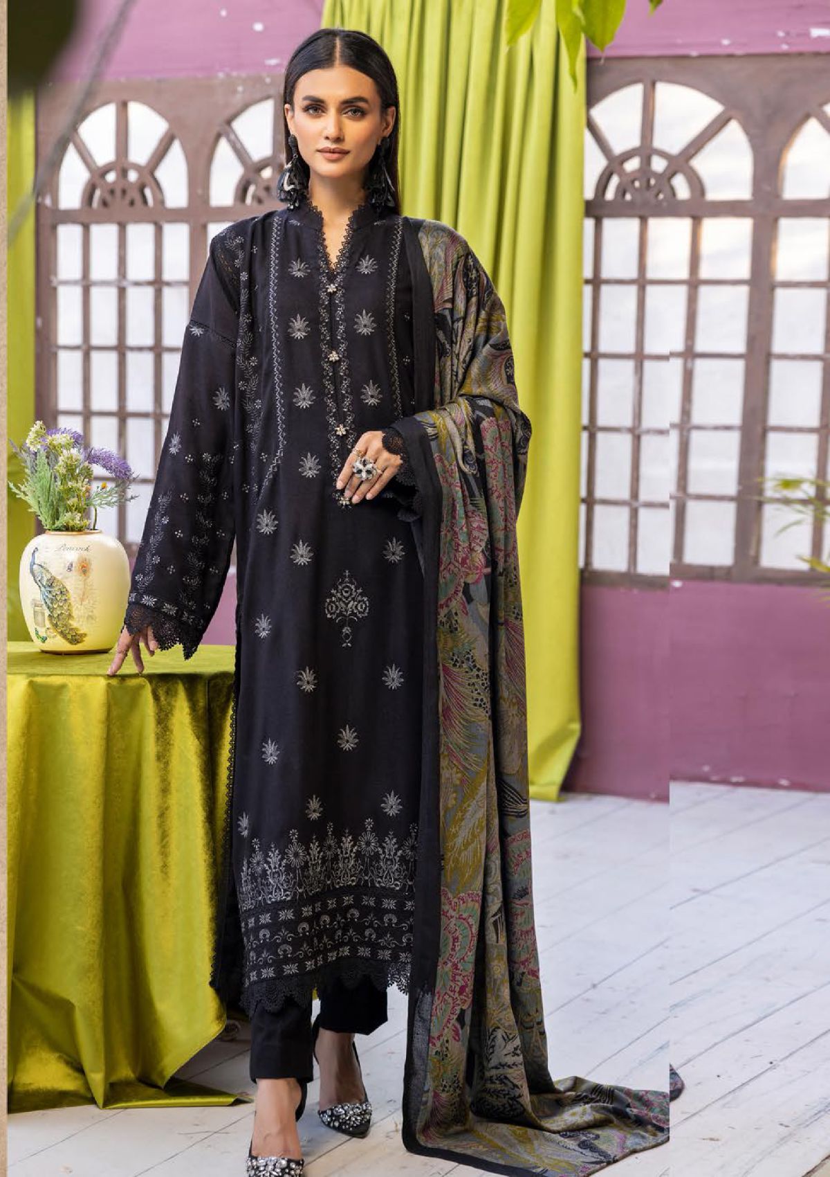 Khoobsurat Uraan Emb Peach Leather'23 U-02 - Mohsin Saeed Fabrics