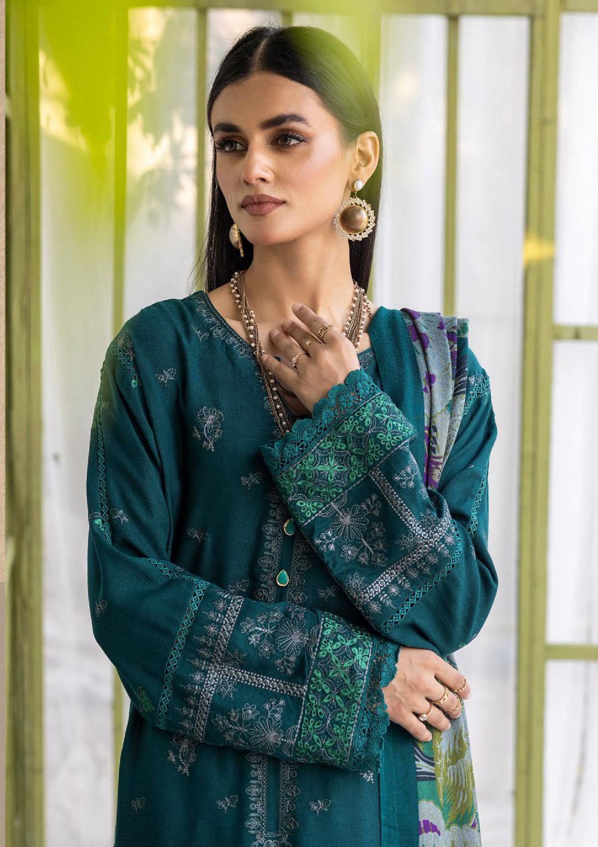 Khoobsurat Uraan Emb Peach Leather'23 U-03 - Mohsin Saeed Fabrics
