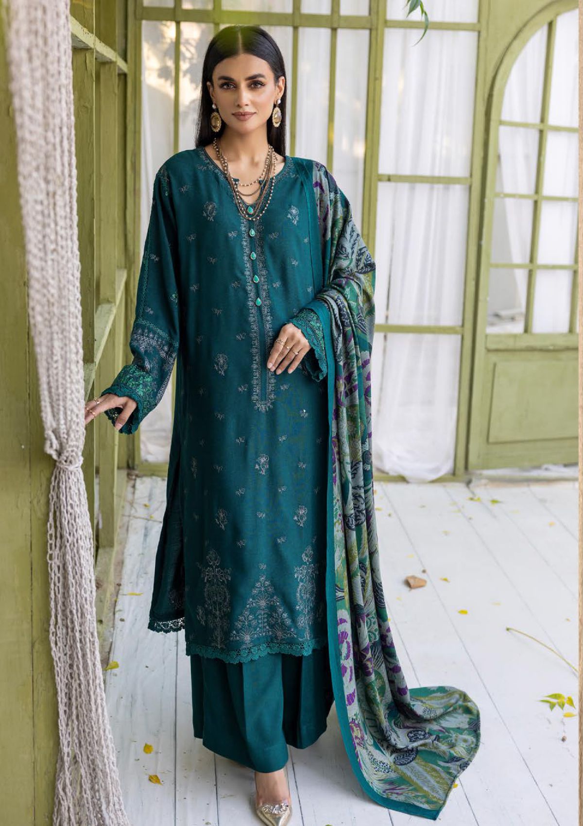 Khoobsurat Uraan Emb Peach Leather'23 U-03 - Mohsin Saeed Fabrics