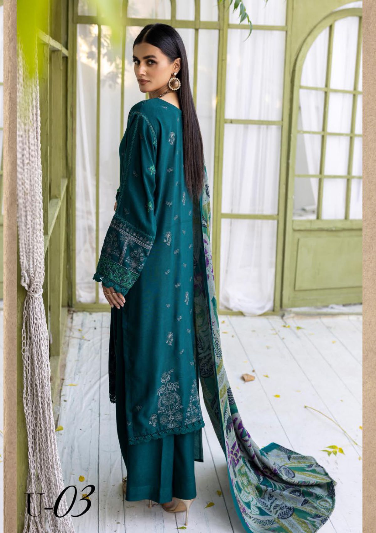 Khoobsurat Uraan Emb Peach Leather'23 U-03 - Mohsin Saeed Fabrics
