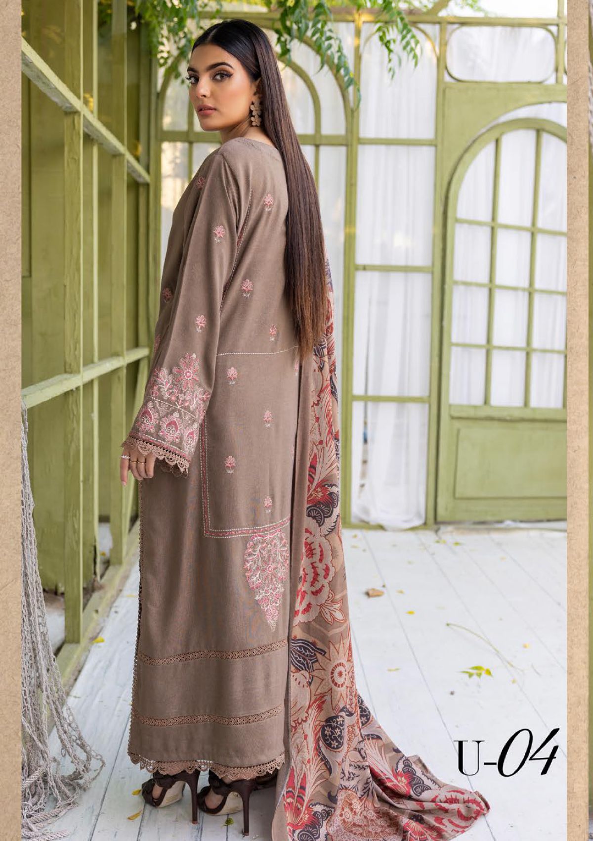 Khoobsurat Uraan Emb Peach Leather'23 U-04 - Mohsin Saeed Fabrics