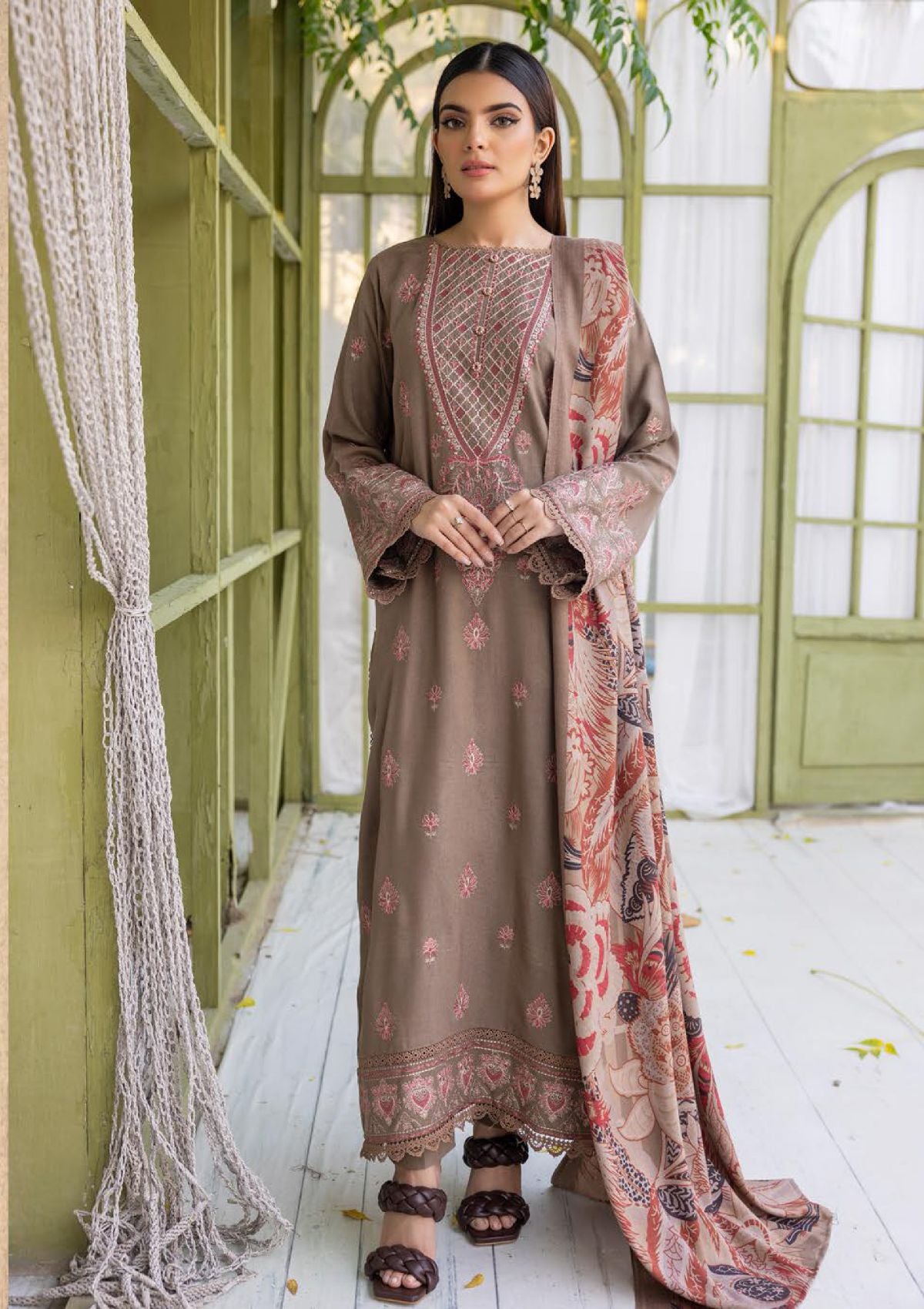 Khoobsurat Uraan Emb Peach Leather'23 U-04 - Mohsin Saeed Fabrics