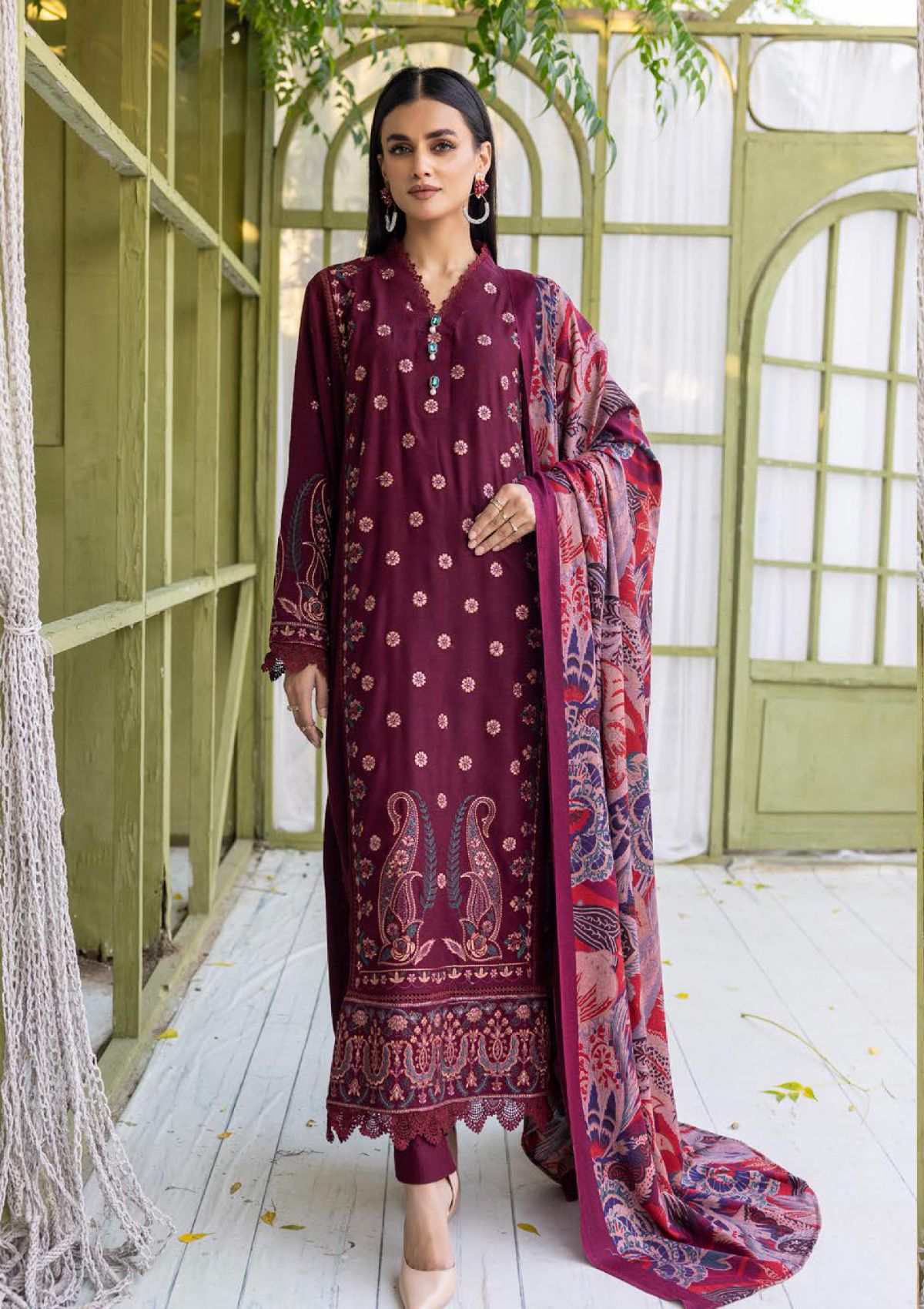 Khoobsurat Uraan Emb Peach Leather'23 U-05 - Mohsin Saeed Fabrics