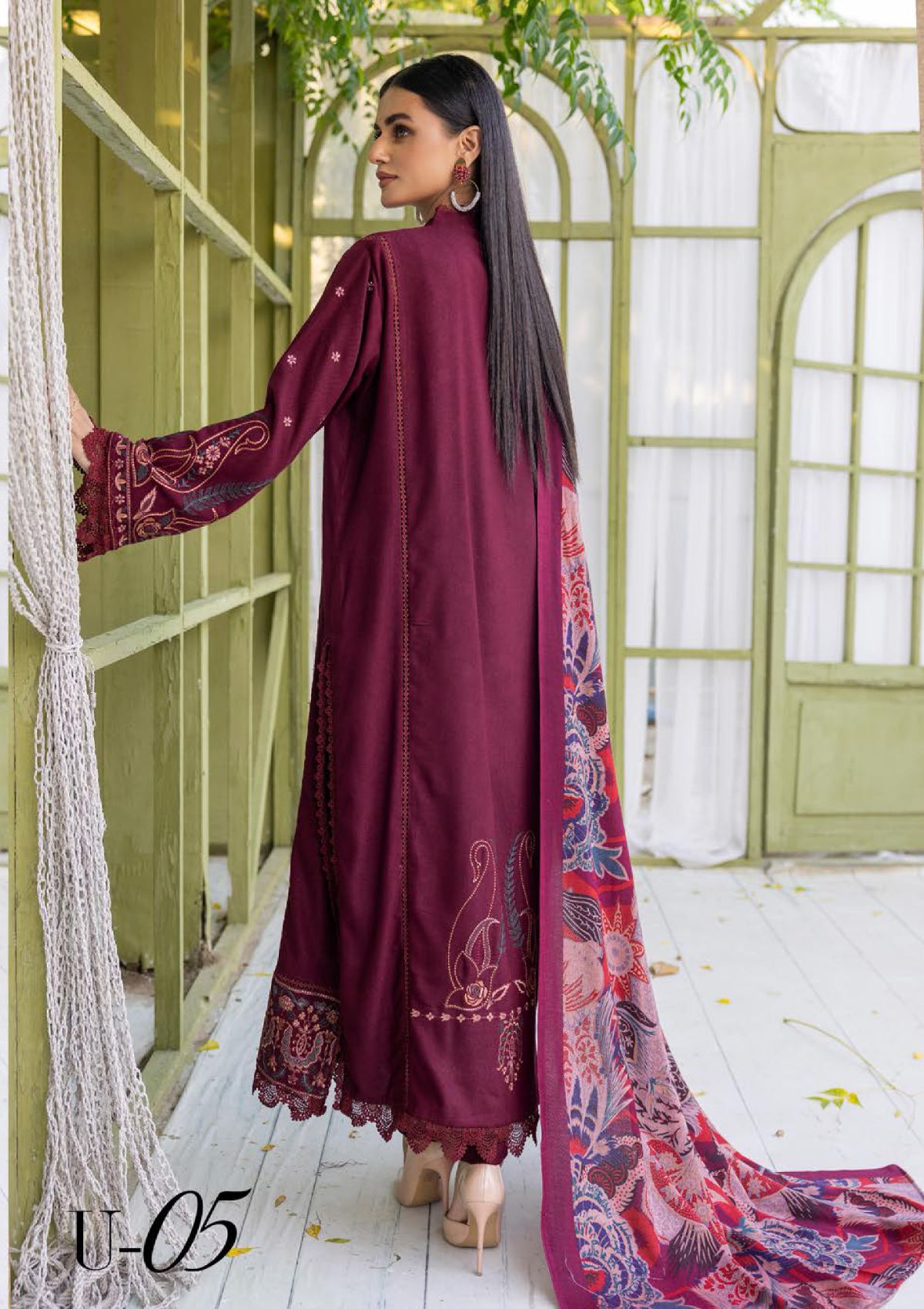 Khoobsurat Uraan Emb Peach Leather'23 U-05 - Mohsin Saeed Fabrics
