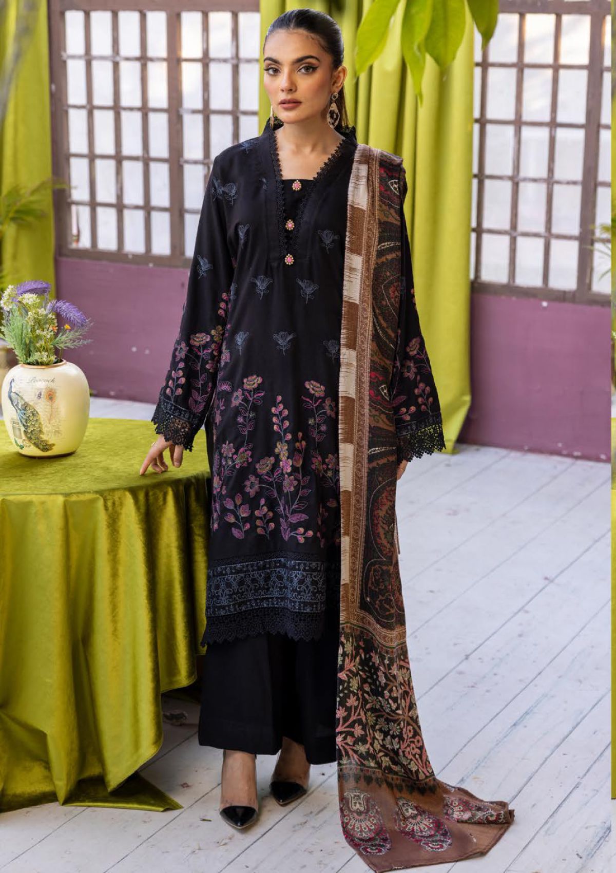 Khoobsurat Uraan Emb Peach Leather'23 U-06 - Mohsin Saeed Fabrics