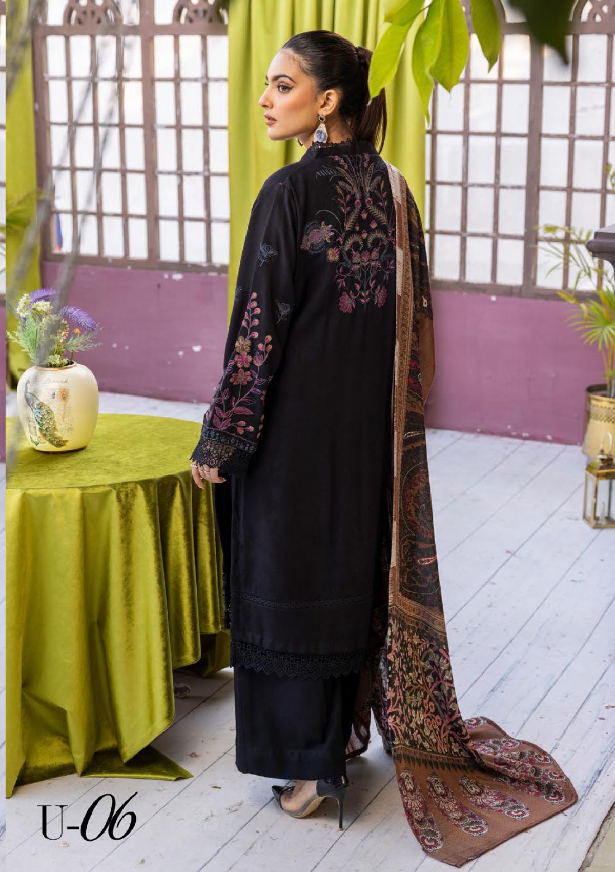 Khoobsurat Uraan Emb Peach Leather'23 U-06 - Mohsin Saeed Fabrics