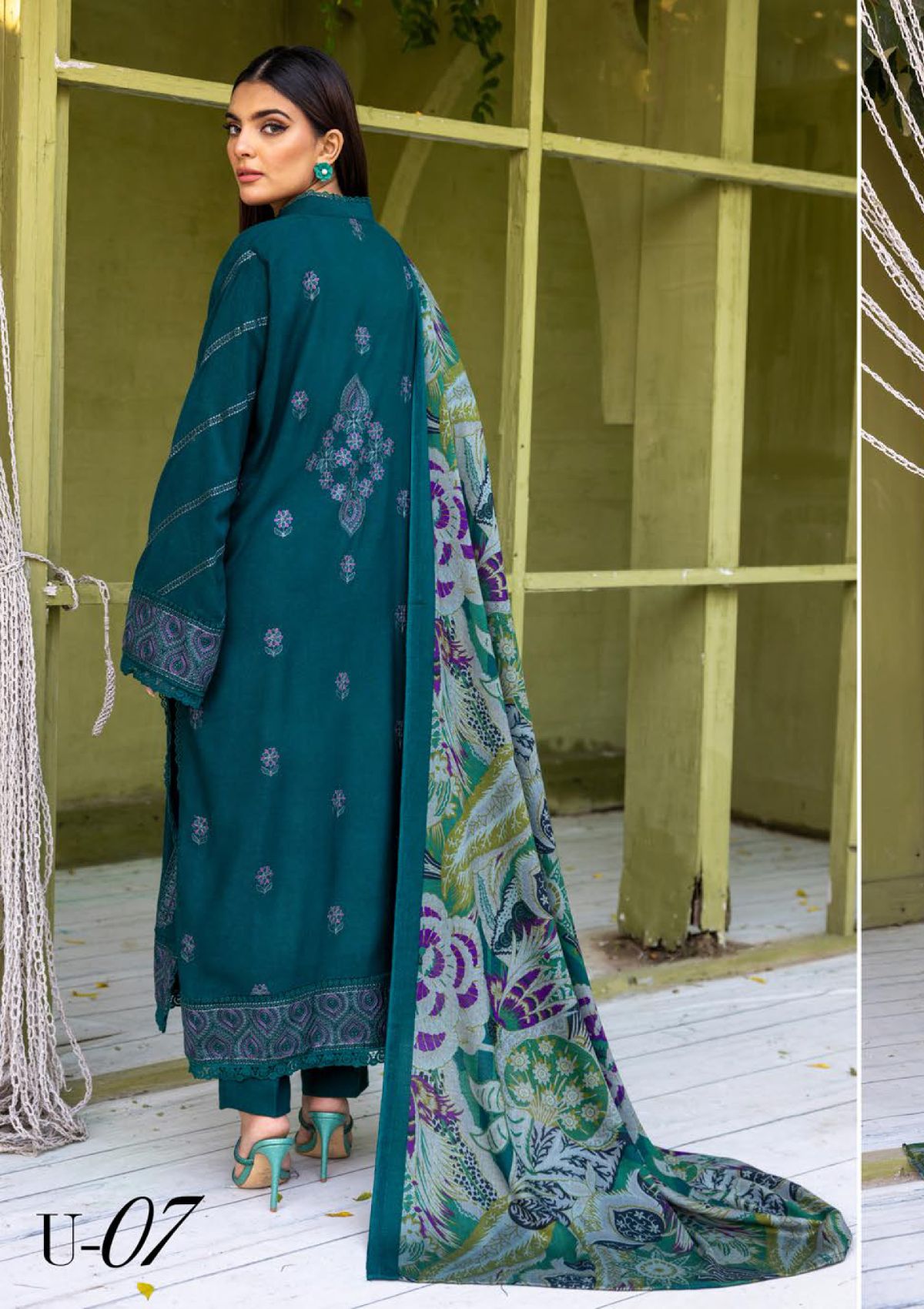 Khoobsurat Uraan Emb Peach Leather'23 U-07 - Mohsin Saeed Fabrics