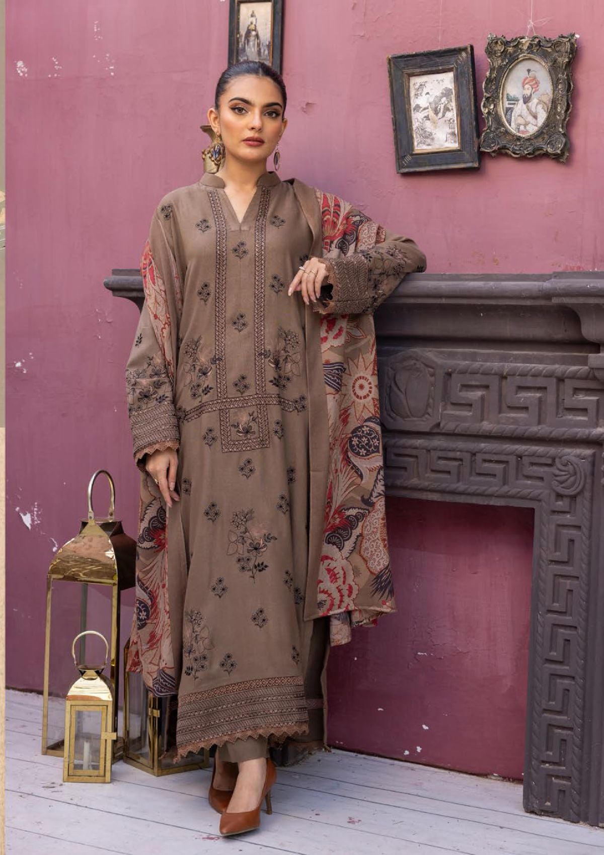 Khoobsurat Uraan Emb Peach Leather'23 U-08 - Mohsin Saeed Fabrics
