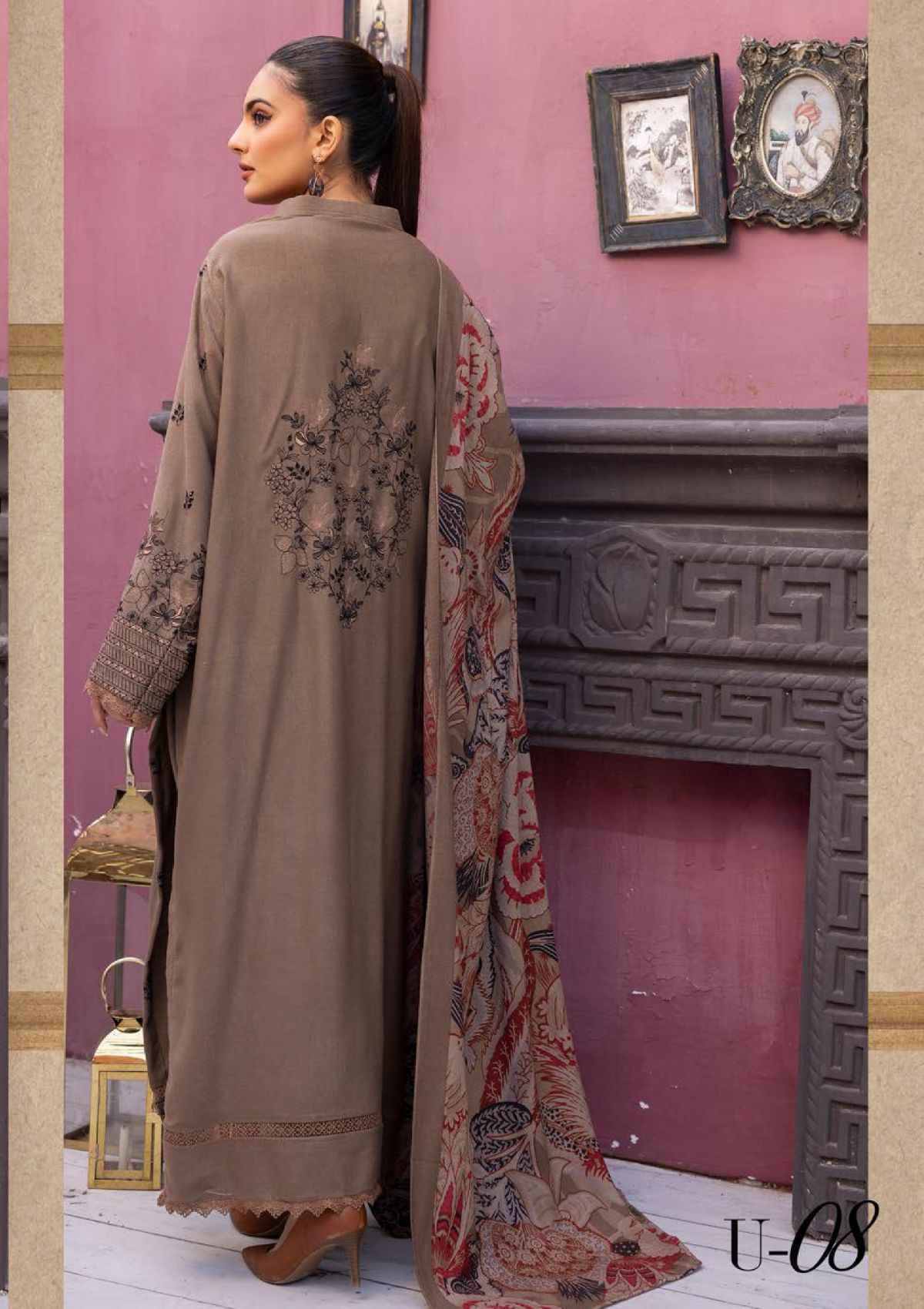 Khoobsurat Uraan Emb Peach Leather'23 U-08 - Mohsin Saeed Fabrics