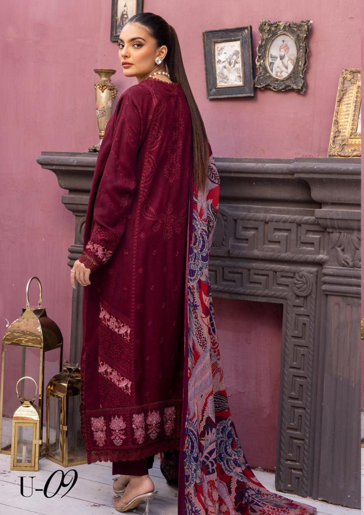 Khoobsurat Uraan Emb Peach Leather'23 U-09 - Mohsin Saeed Fabrics