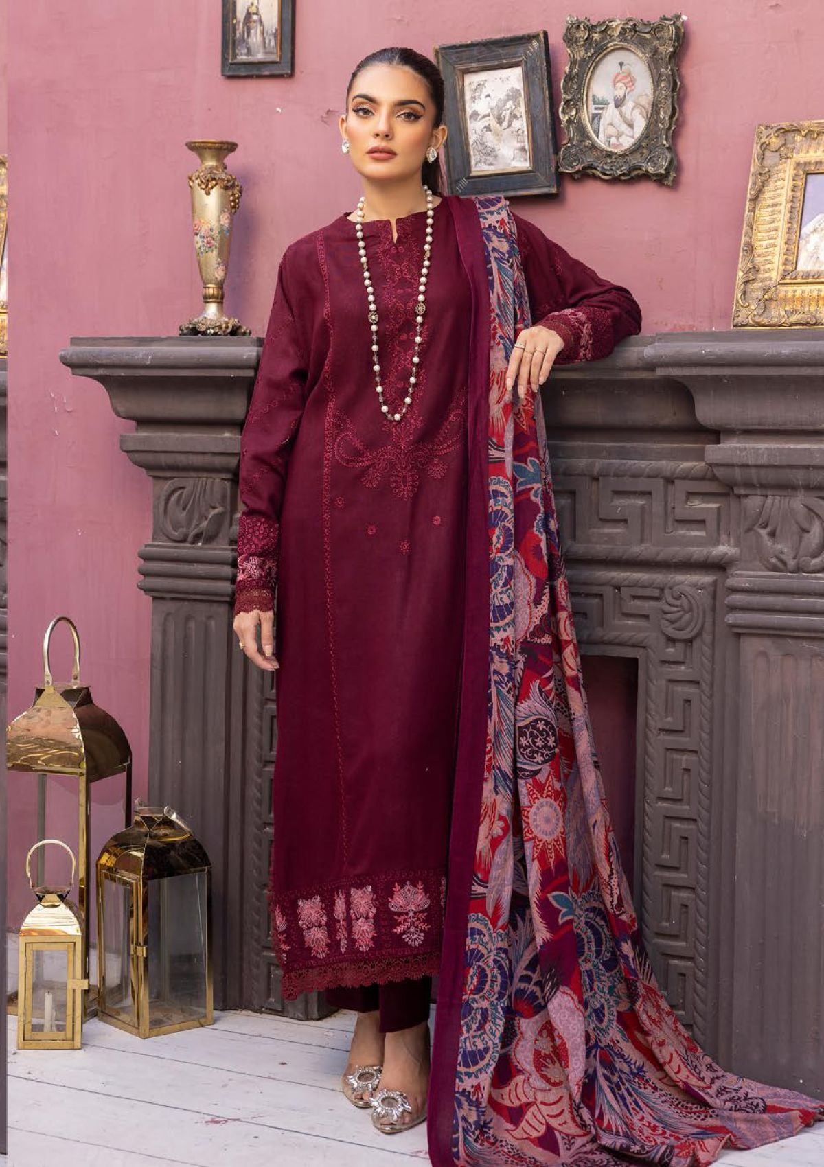 Khoobsurat Uraan Emb Peach Leather'23 U-09 - Mohsin Saeed Fabrics