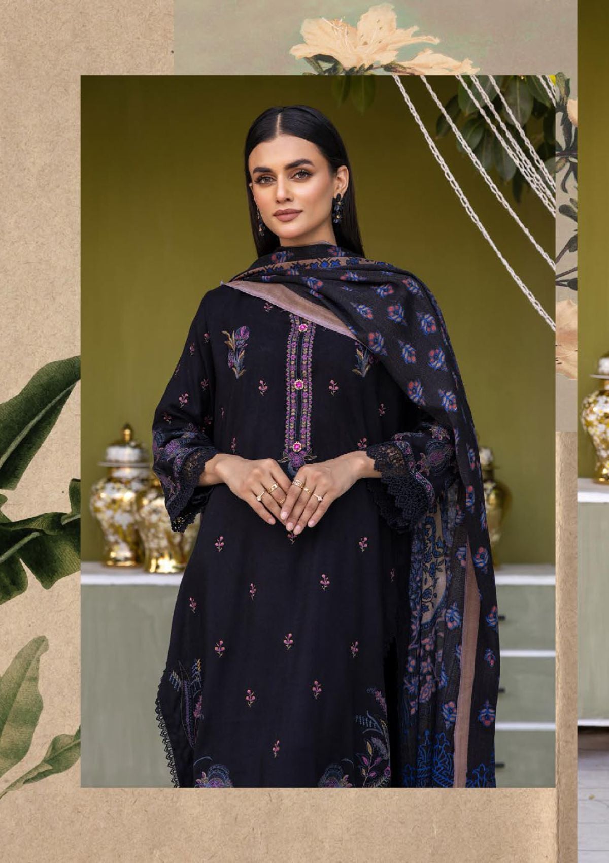 Khoobsurat Uraan Emb Peach Leather'23 U-10 - Mohsin Saeed Fabrics