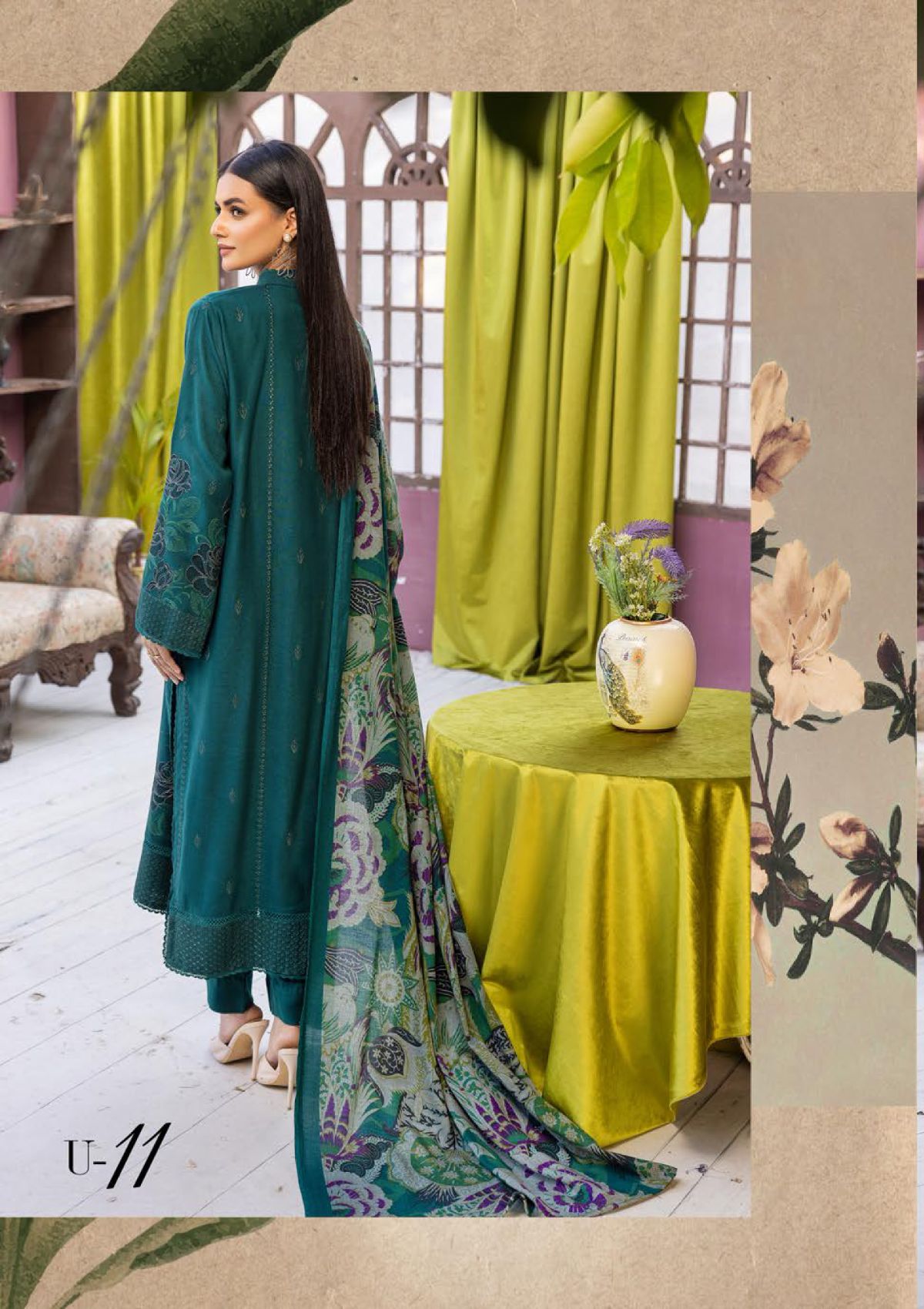 Khoobsurat Uraan Emb Peach Leather'23 U-11 - Mohsin Saeed Fabrics