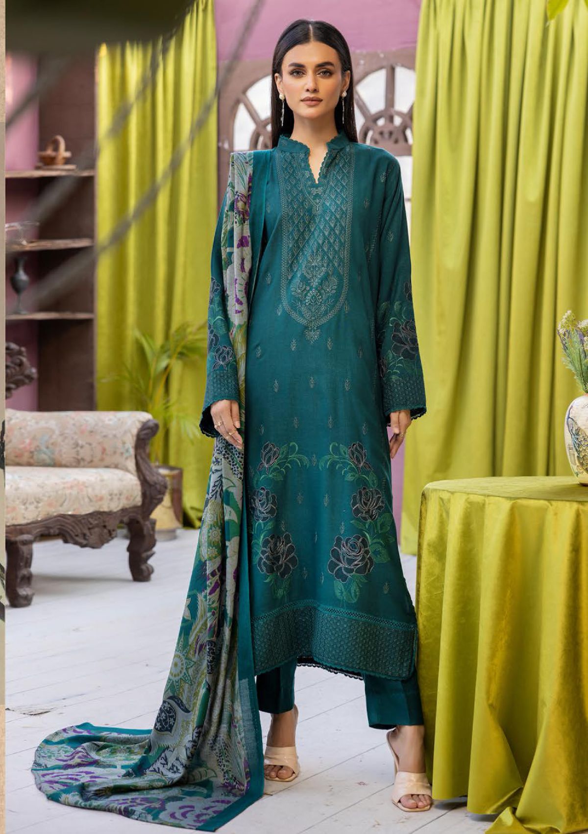 Khoobsurat Uraan Emb Peach Leather'23 U-11 - Mohsin Saeed Fabrics