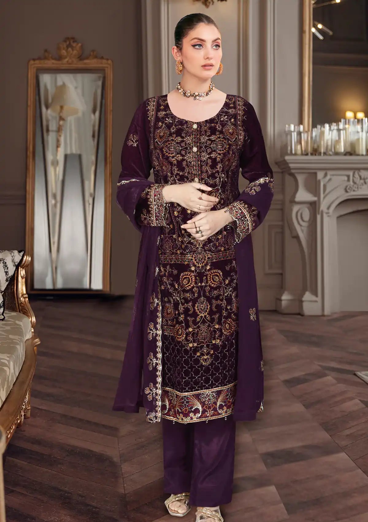 Rs 7500 Ramsha lawn stitched Emb 3pc ( medium )